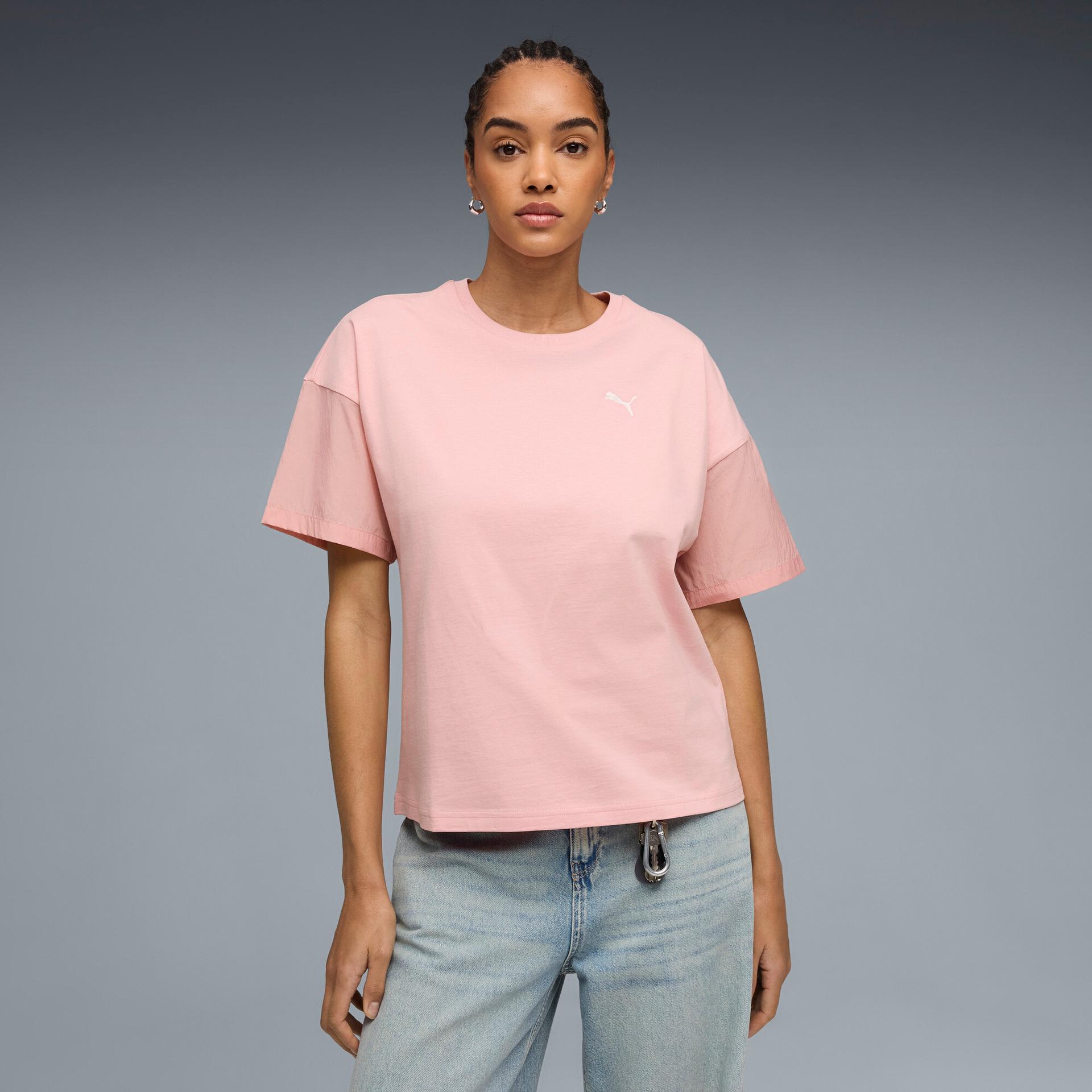 puma her women's oversized t-shirt in pink, size xs