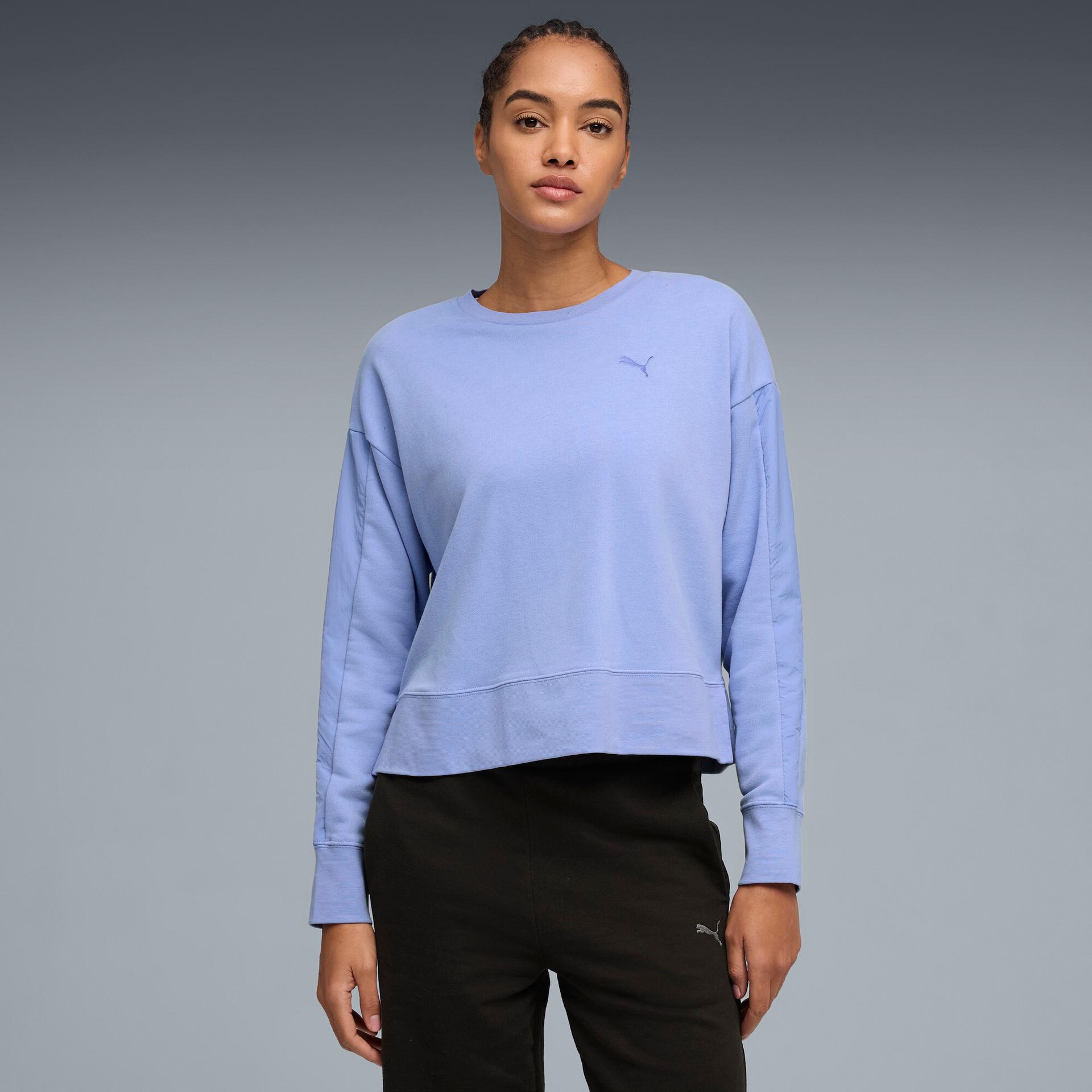 puma her women's relaxed crew neck sweatshirt in purple, size xl