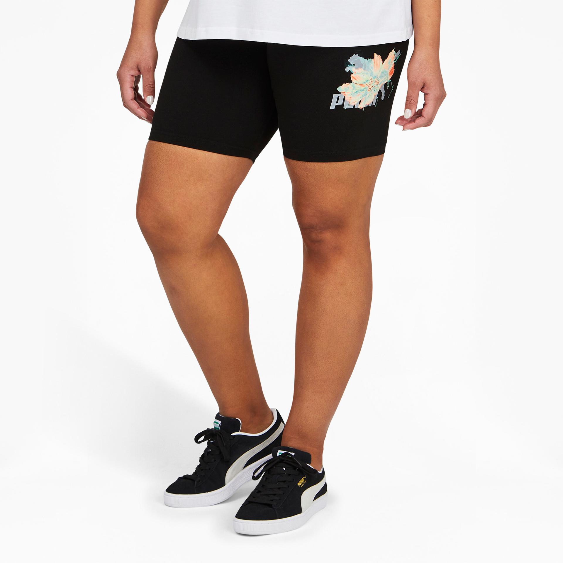 puma hidden flower high waist 7' women's shorts in black, size 3x