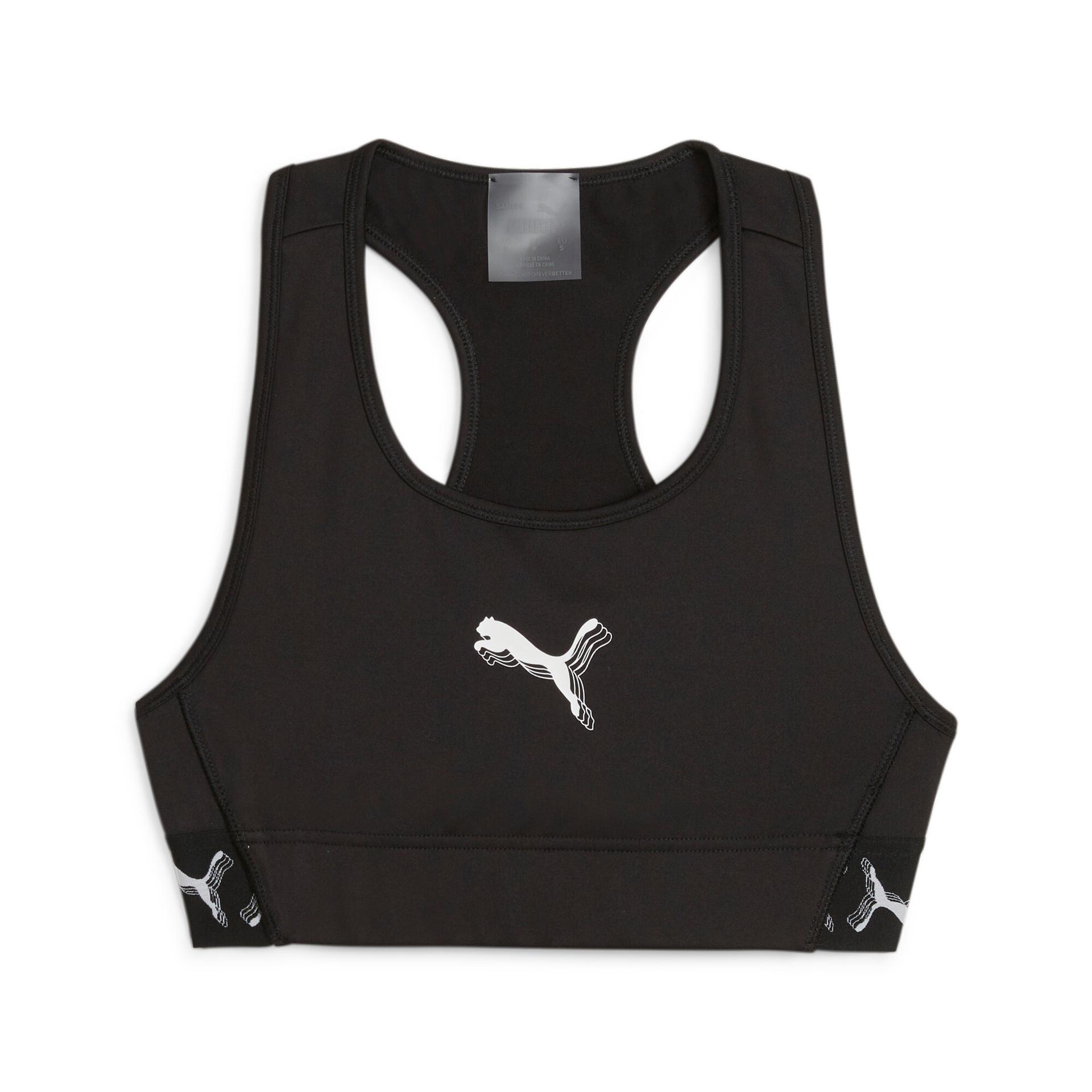 puma hoops women's compression sports bra 2.0 in black, size m