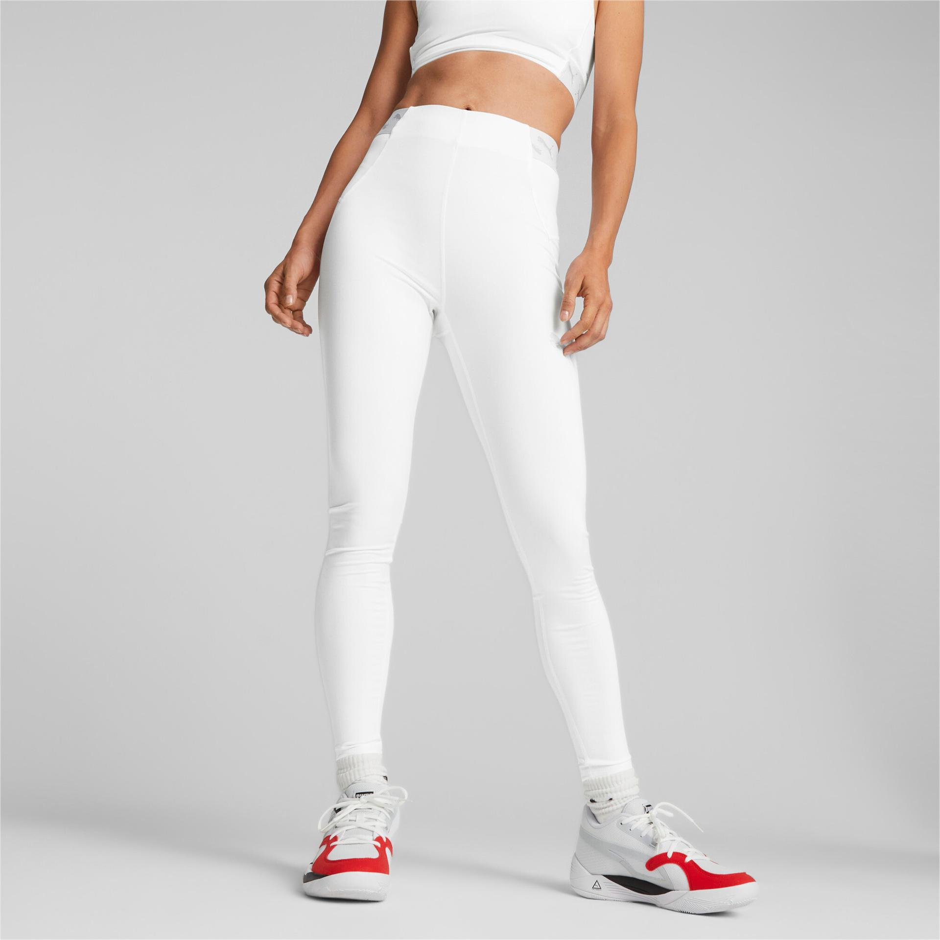 puma hoops women's full length basketball compression tight in white, size m