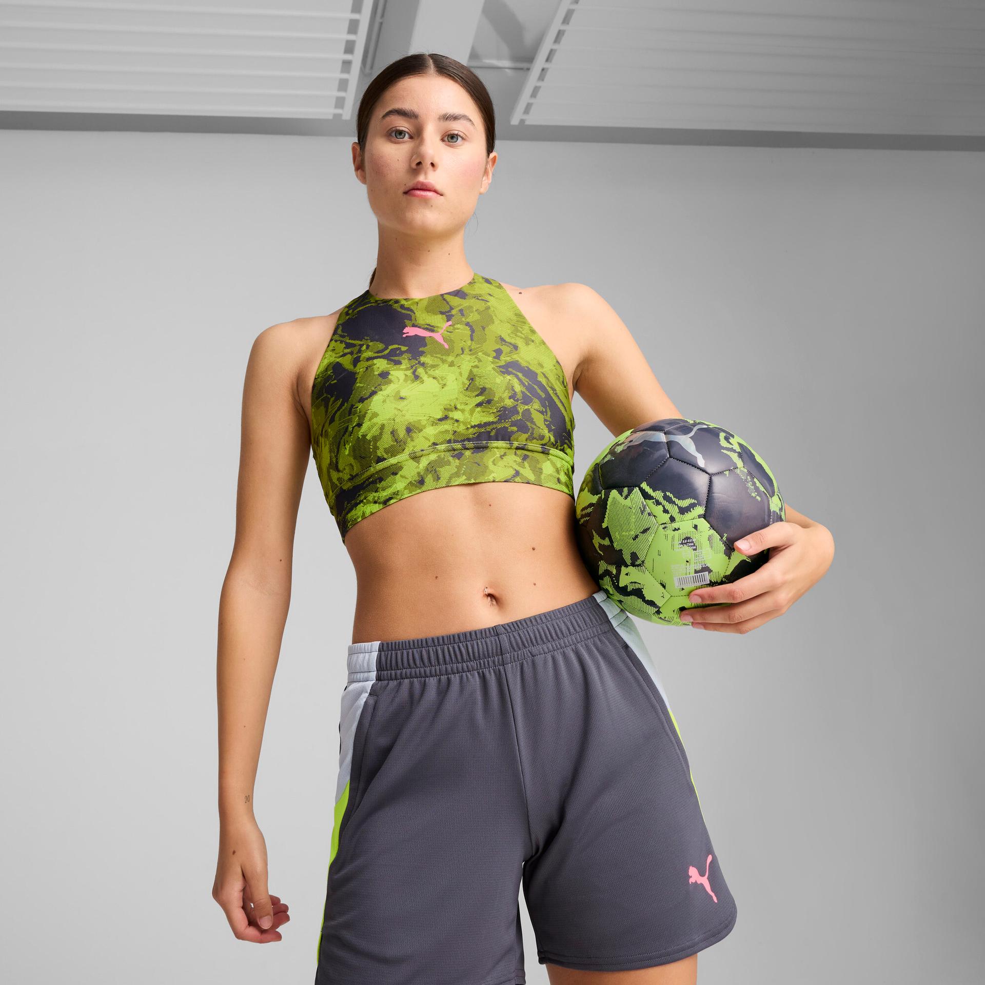 puma individualblaze eversculpt medium support women's soccer bra in grey, size xs
