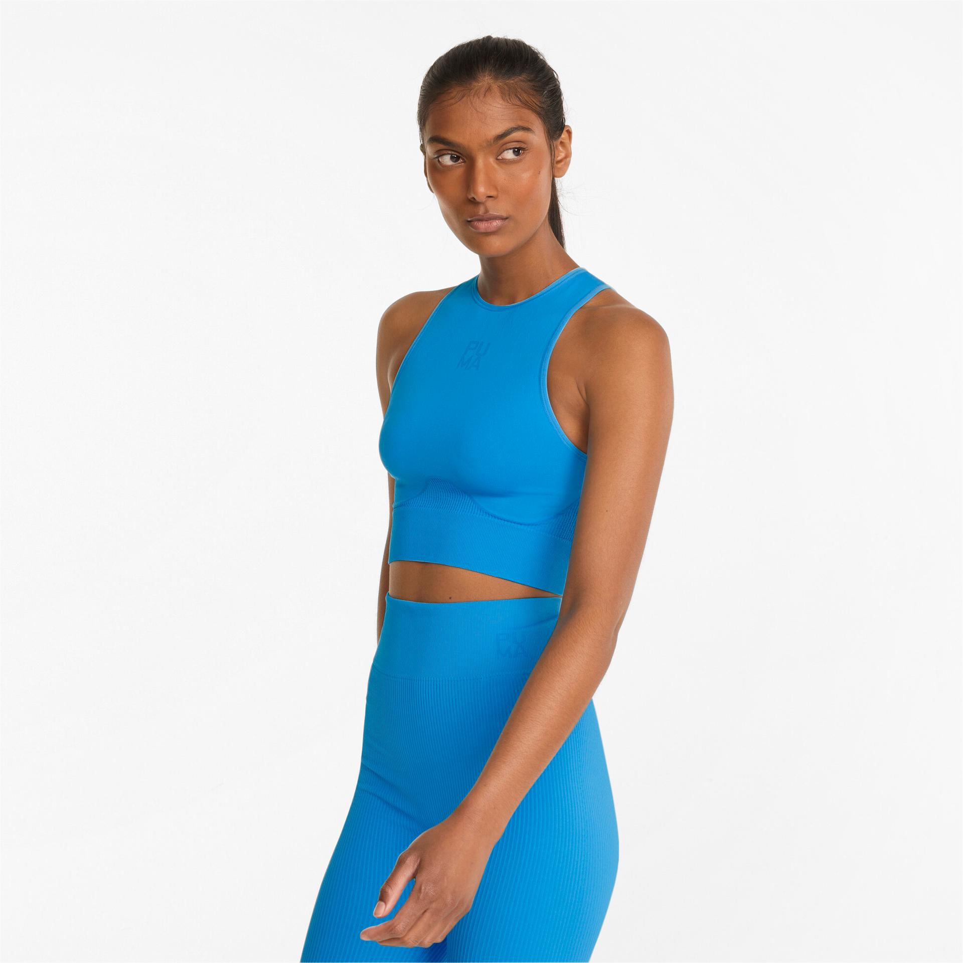 puma infuse evoknit cropped women's top in blue, size xs