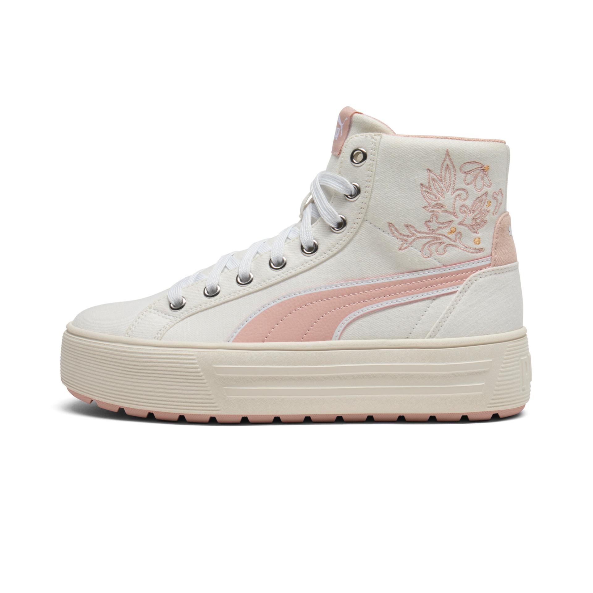 puma kaia 2.0 novelty flower women's mid sneakers in white, size 5.5