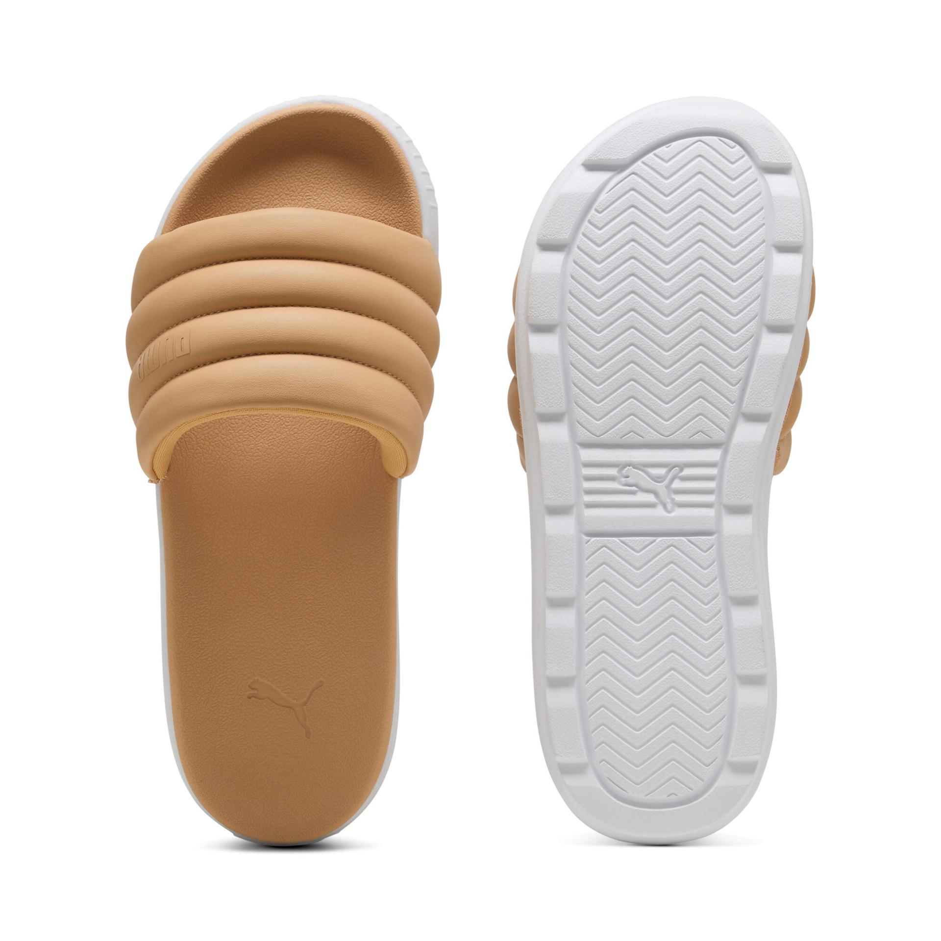puma karmen puffy women's slides in brown, size 7