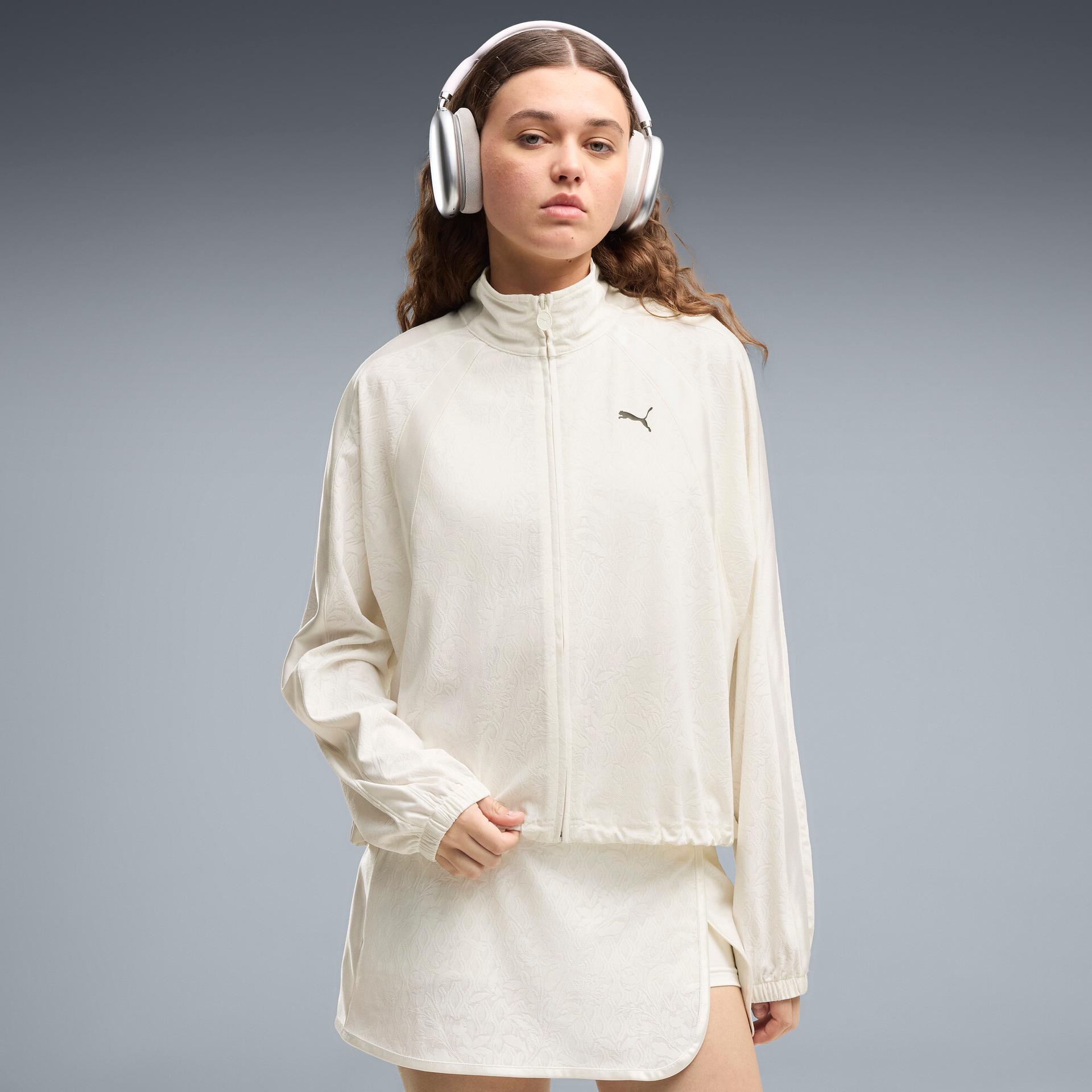 puma lace pack t7 women's relaxed jacket in white, size s
