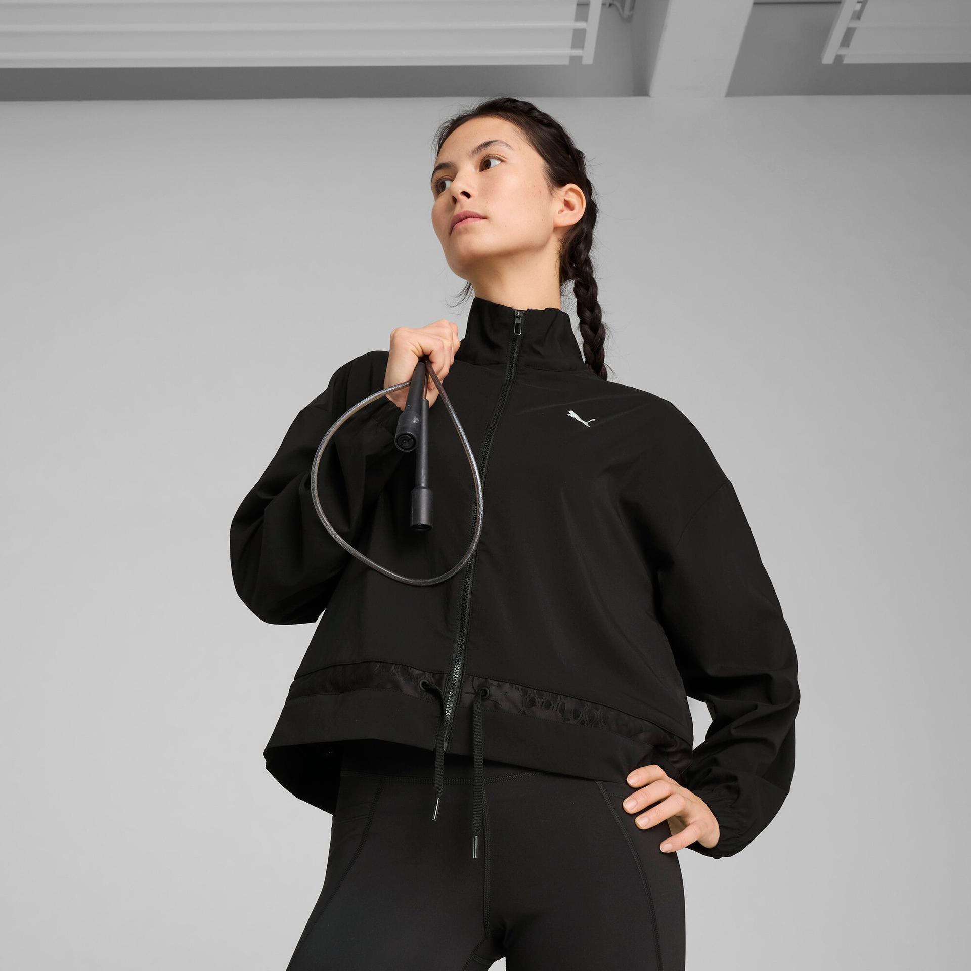 puma lace woven women's jacket in black, size m