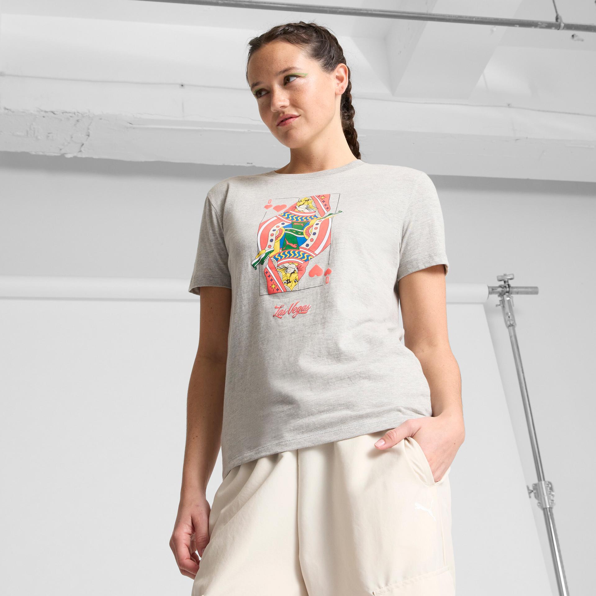 puma las vegas cards women's t-shirt in grey, size xs