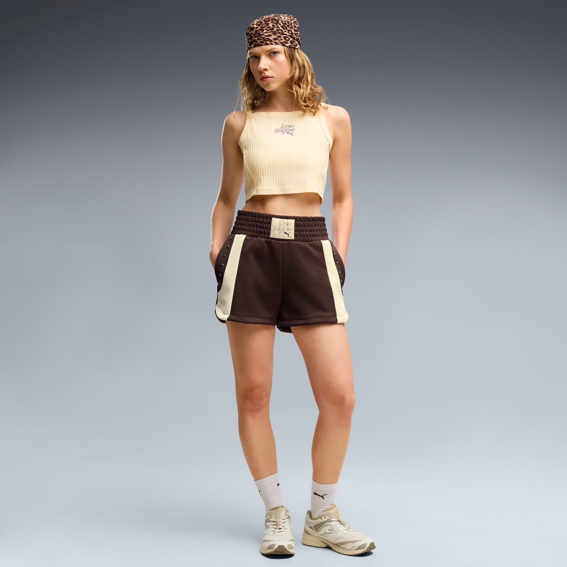 puma las vegas women's boxing shorts in brown, size xl