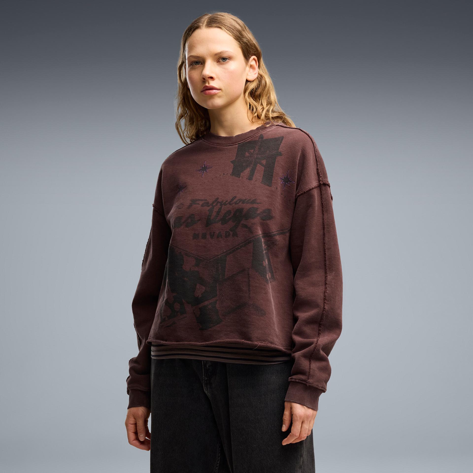 puma las vegas women's relaxed crew sweatshirt in brown, size m