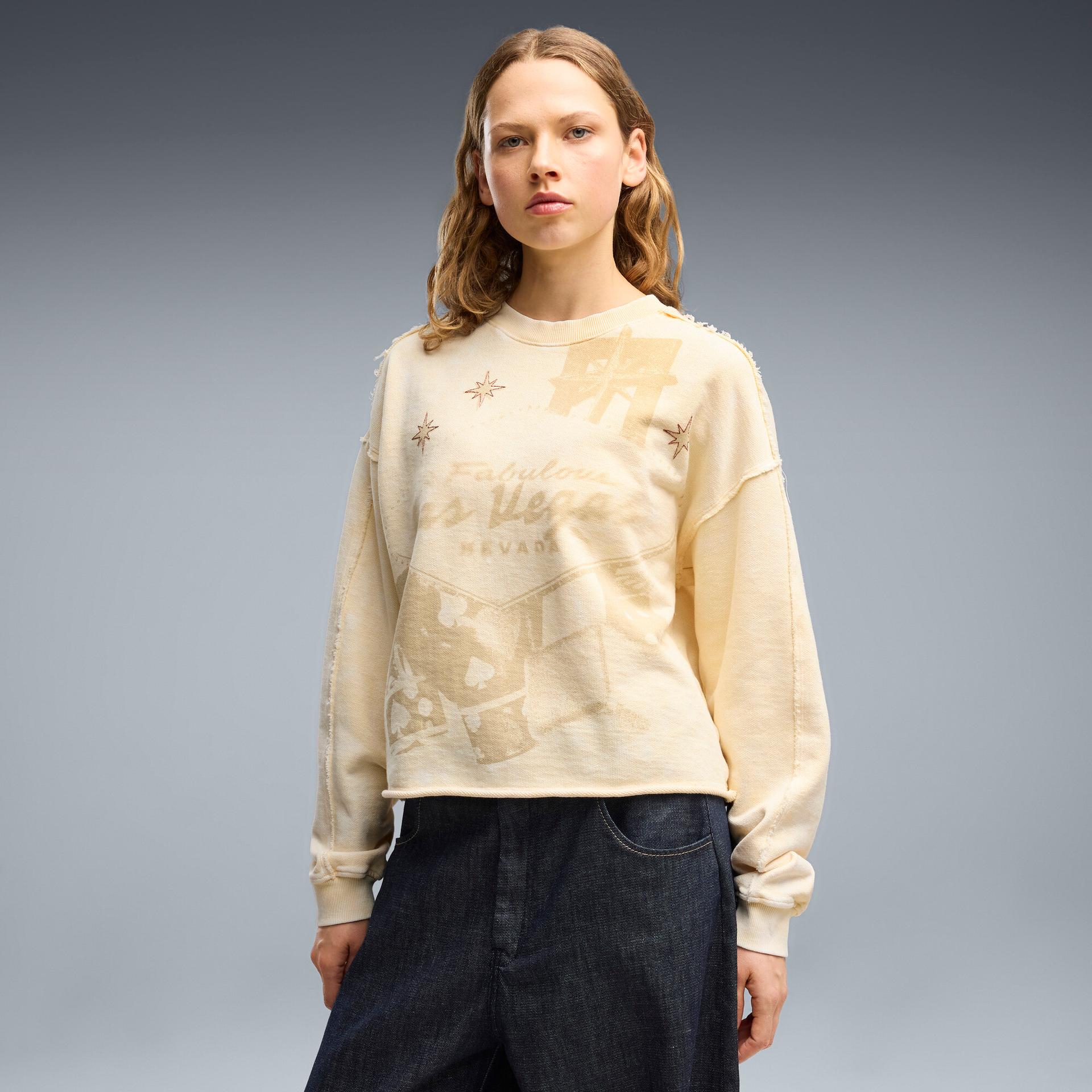 puma las vegas women's relaxed crew sweatshirt in yellow, size xs