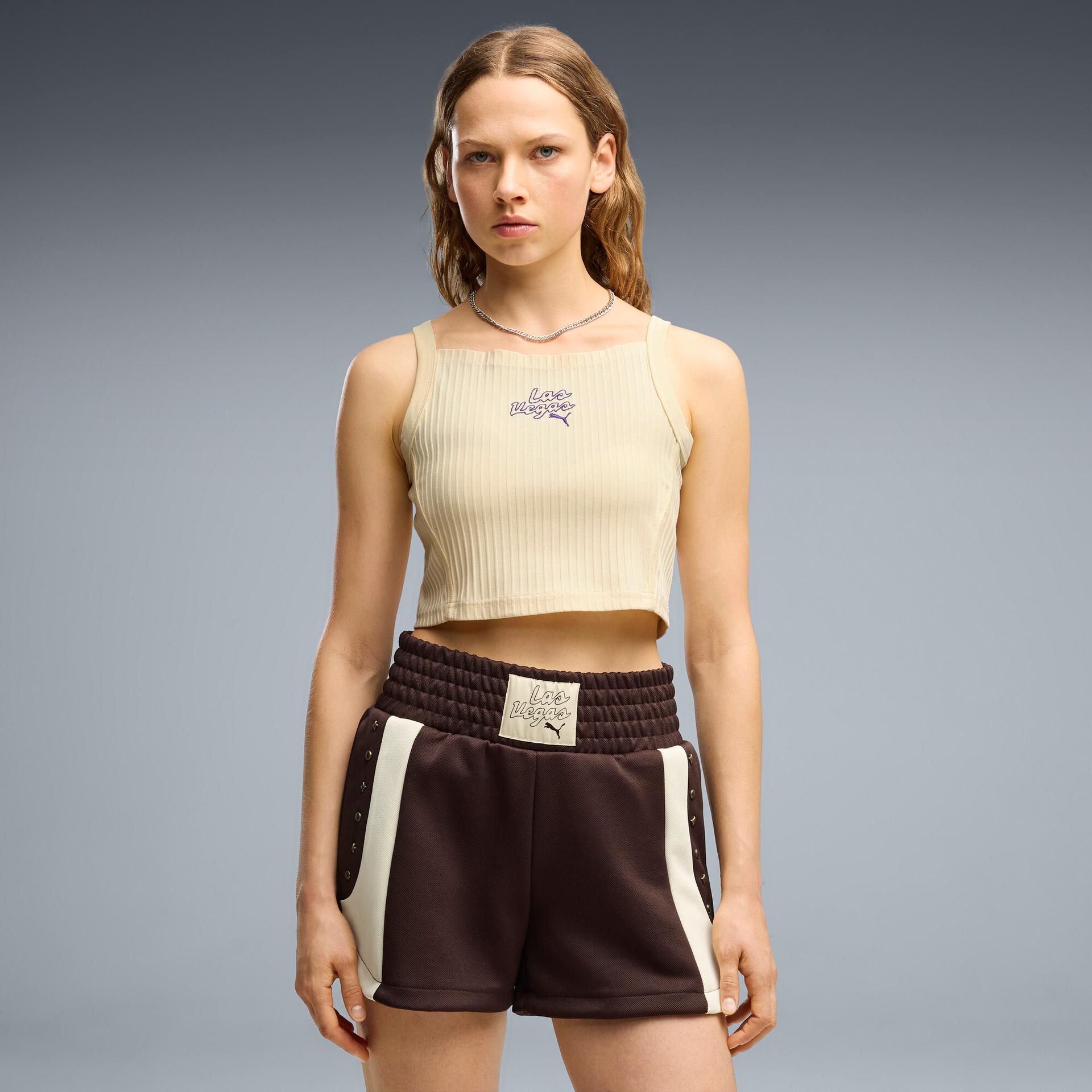 puma las vegas women's ribbed tank top in yellow, size xl
