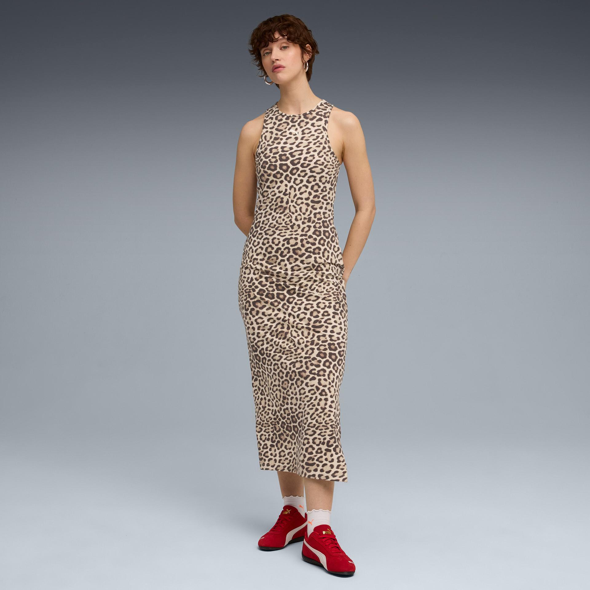 puma leopard luxe women's animal print slim dress in white, size m
