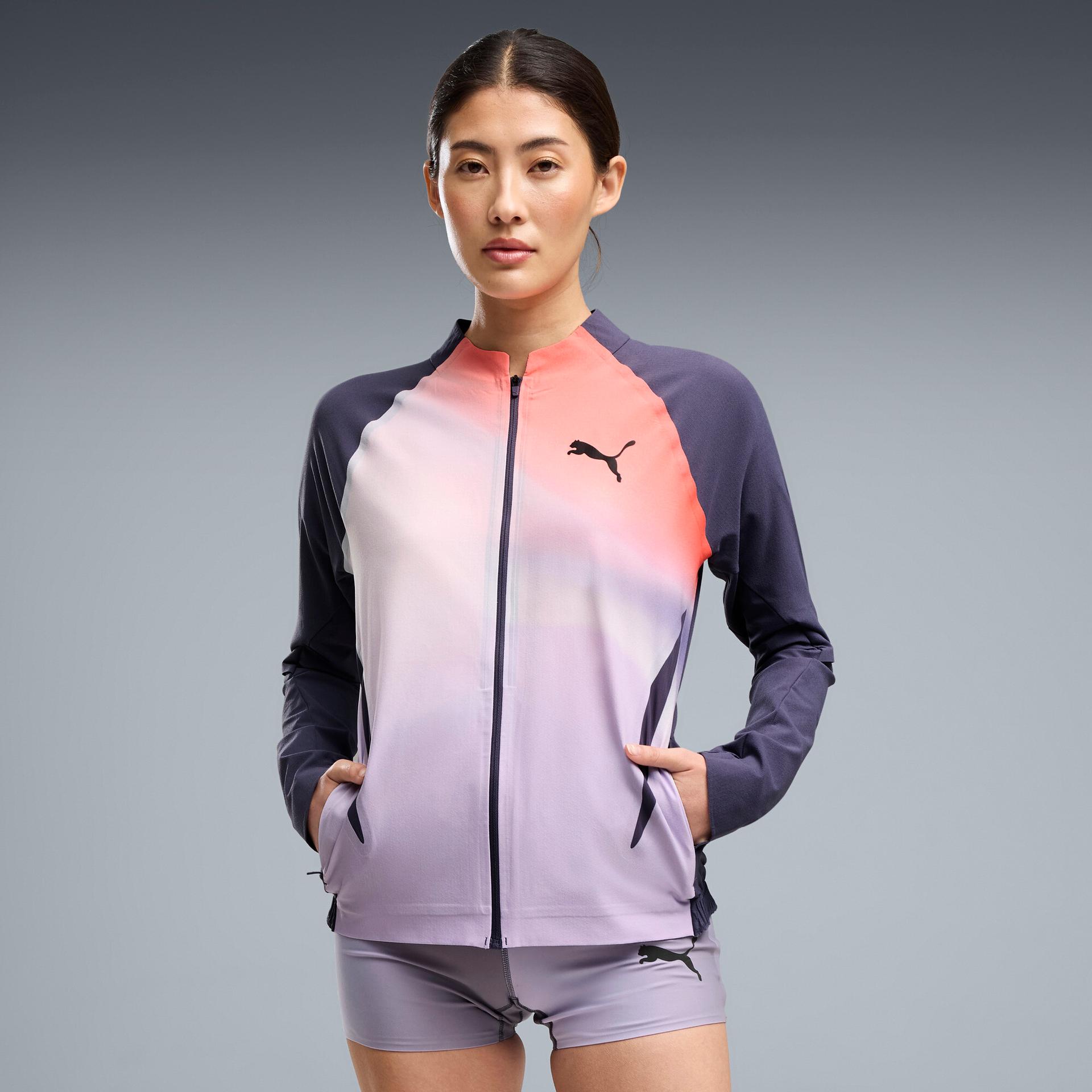 puma lightspeed ultraweave women's lightweight running jacket in grey, size m
