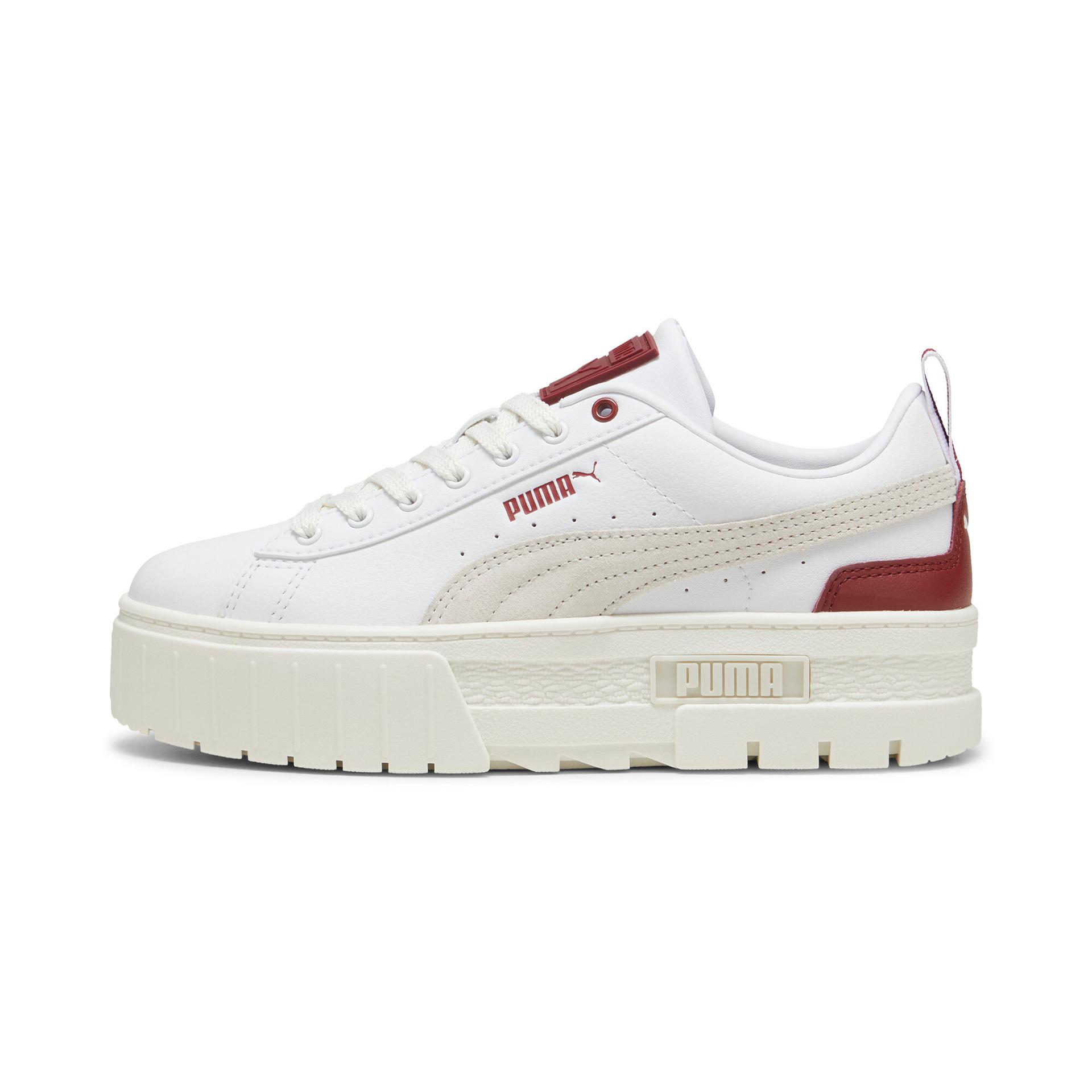 puma mayze leather women's sneakers in white, size 10.5