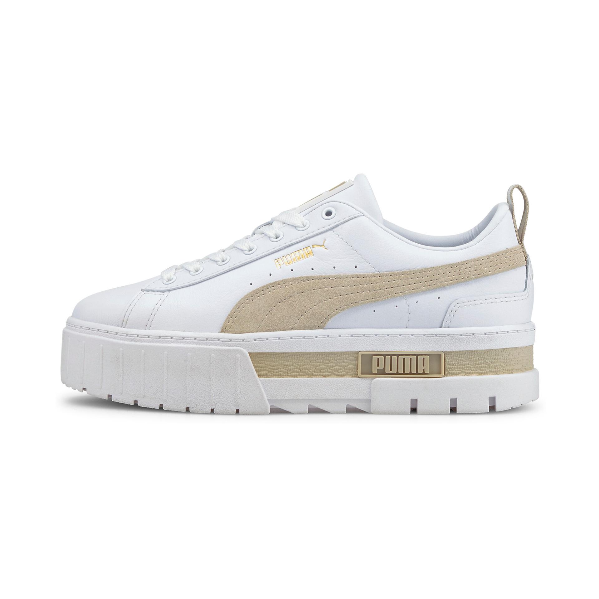 puma mayze leather women's sneakers in white, size 10