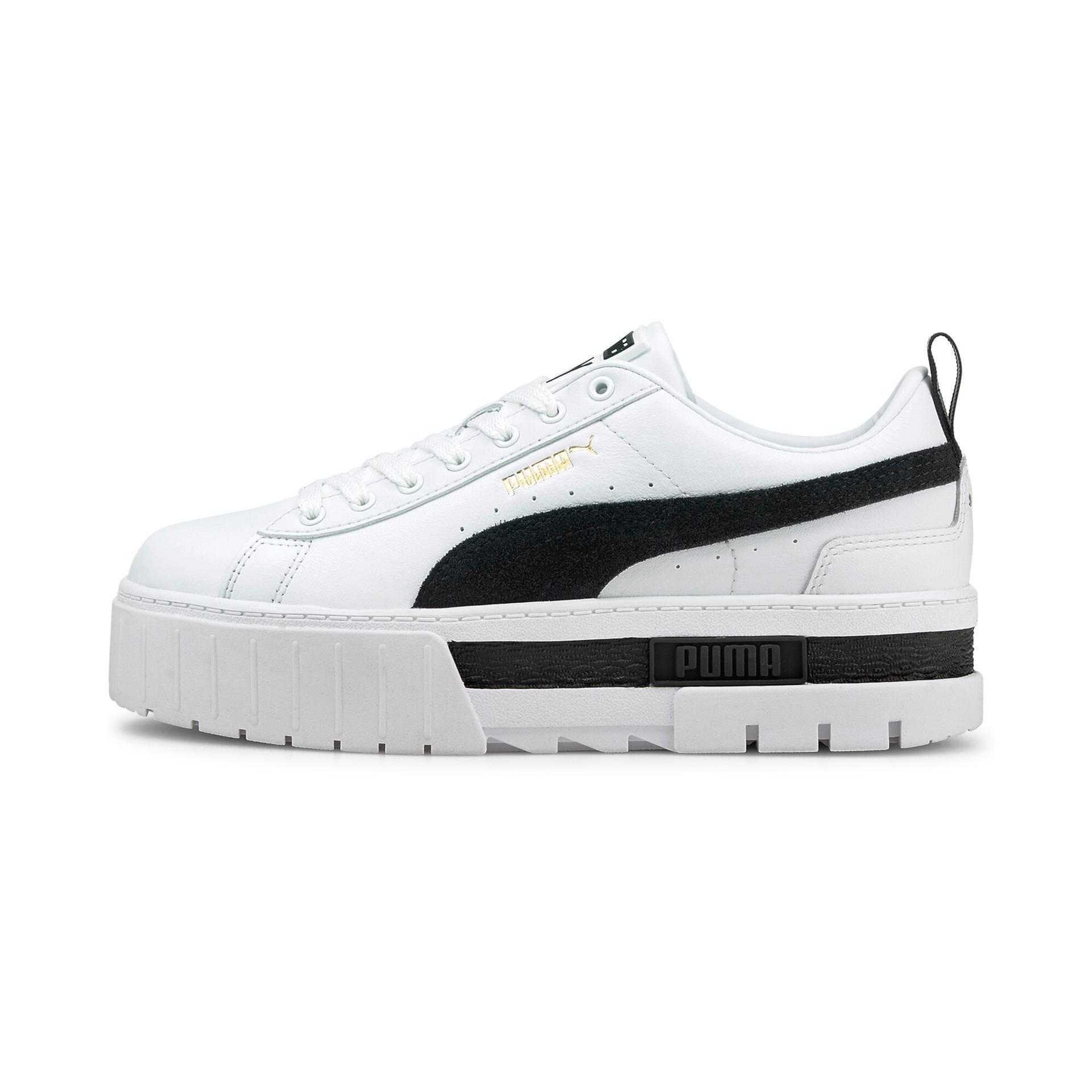 puma mayze leather women's sneakers in white, size 8.5