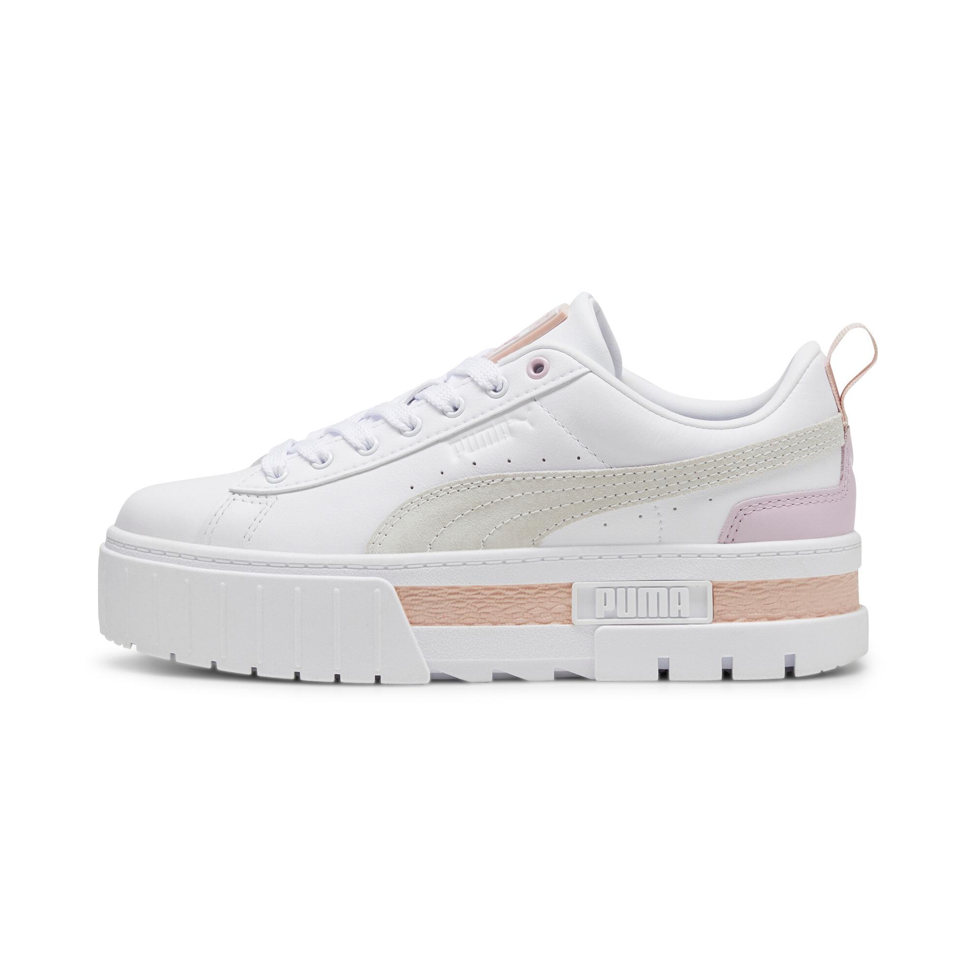 puma mayze leather women's sneakers in white, size 9