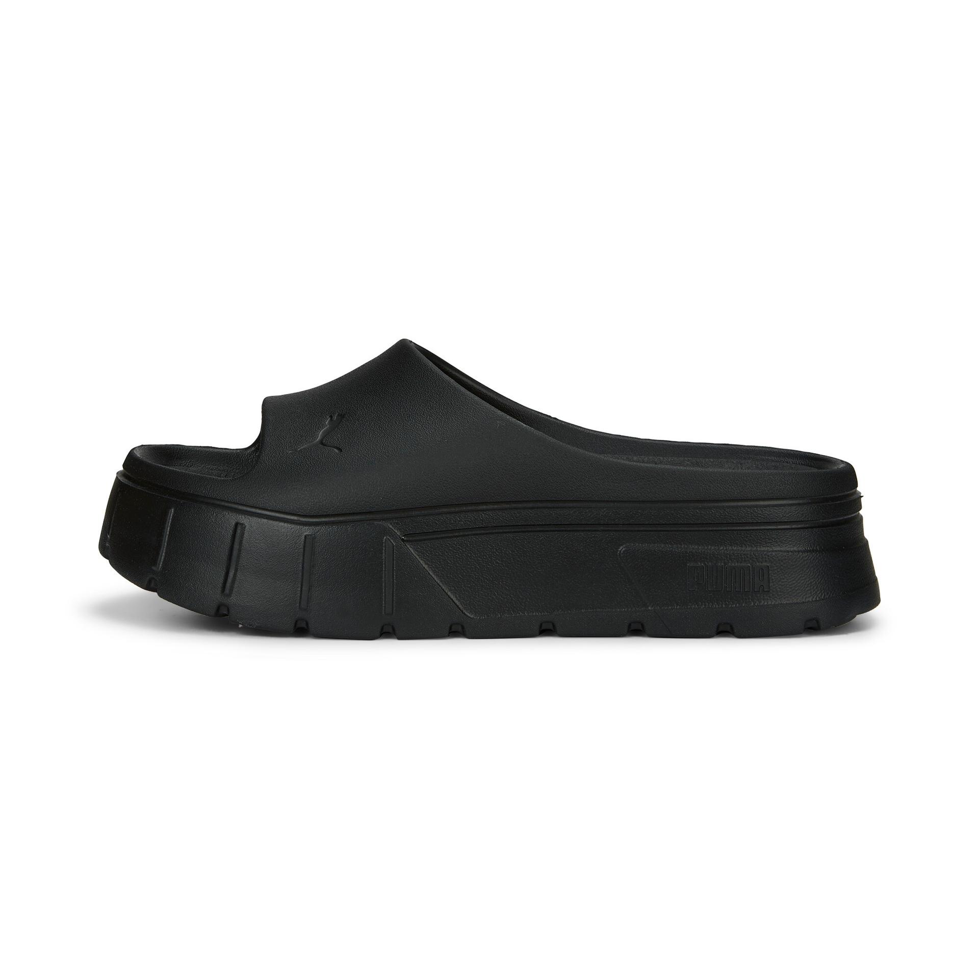 puma mayze stack injex women's sandals in black, size 10
