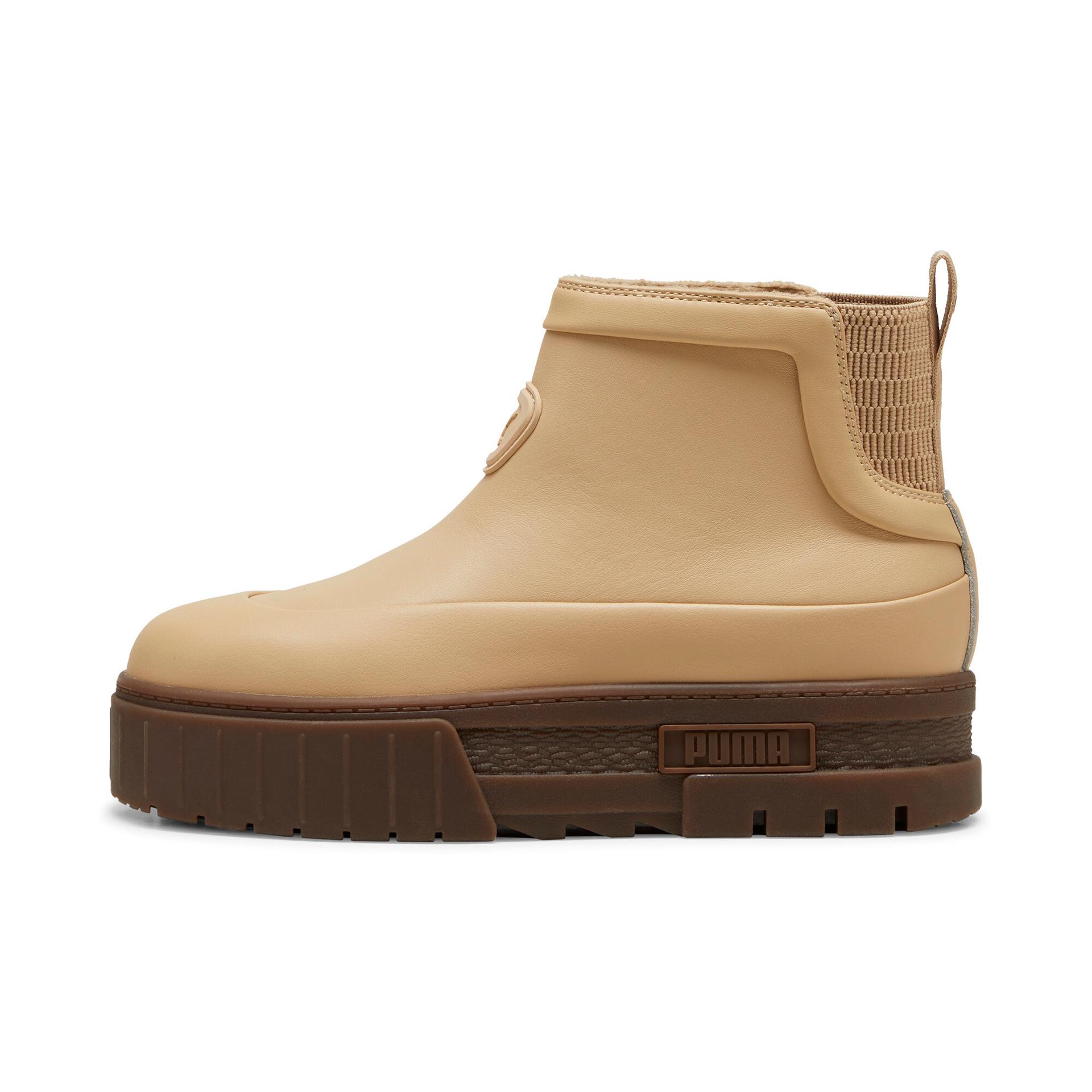 puma mayze wellis leather mid women's boot in beige, size 6.5
