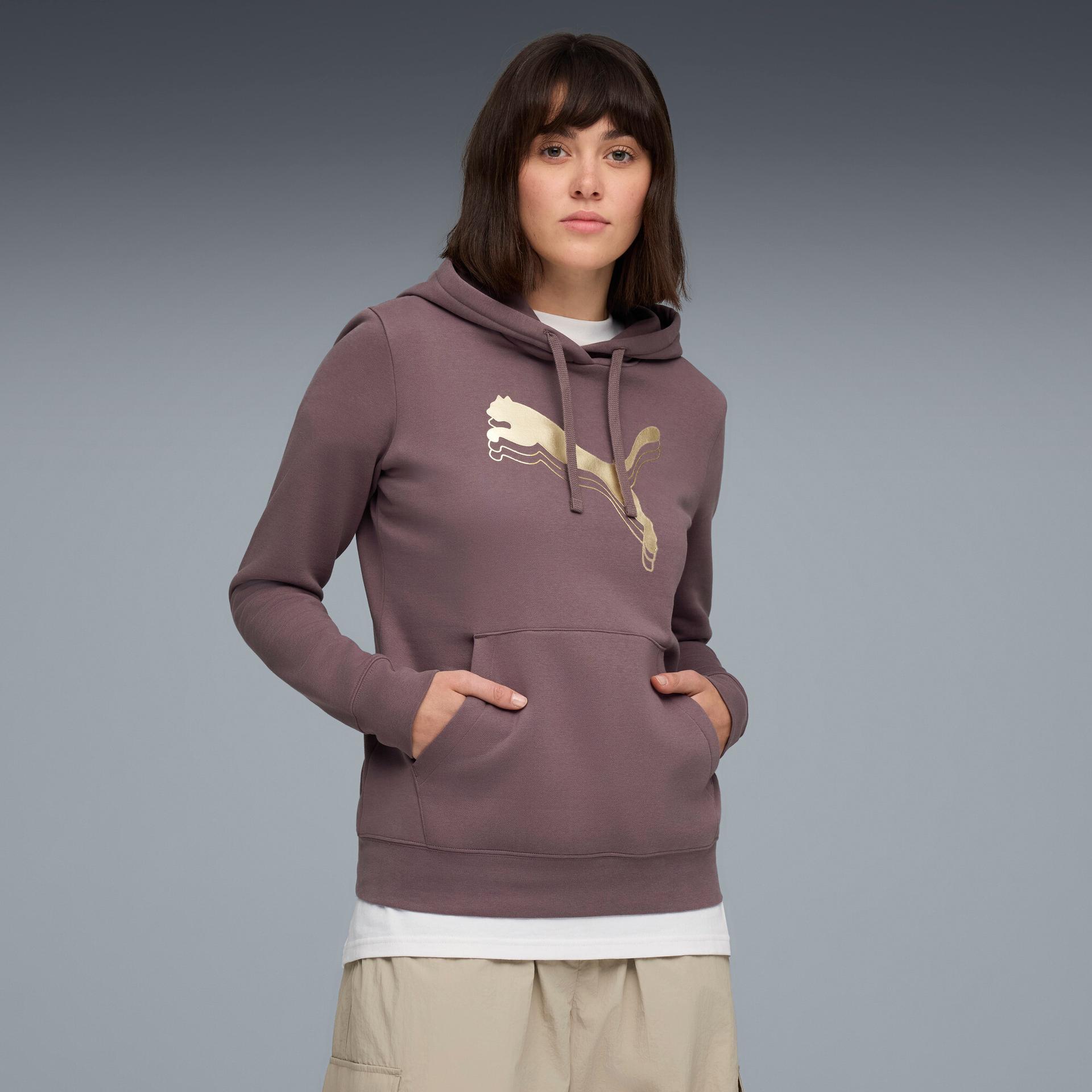 puma metallic women's hoodie in purple, size xs