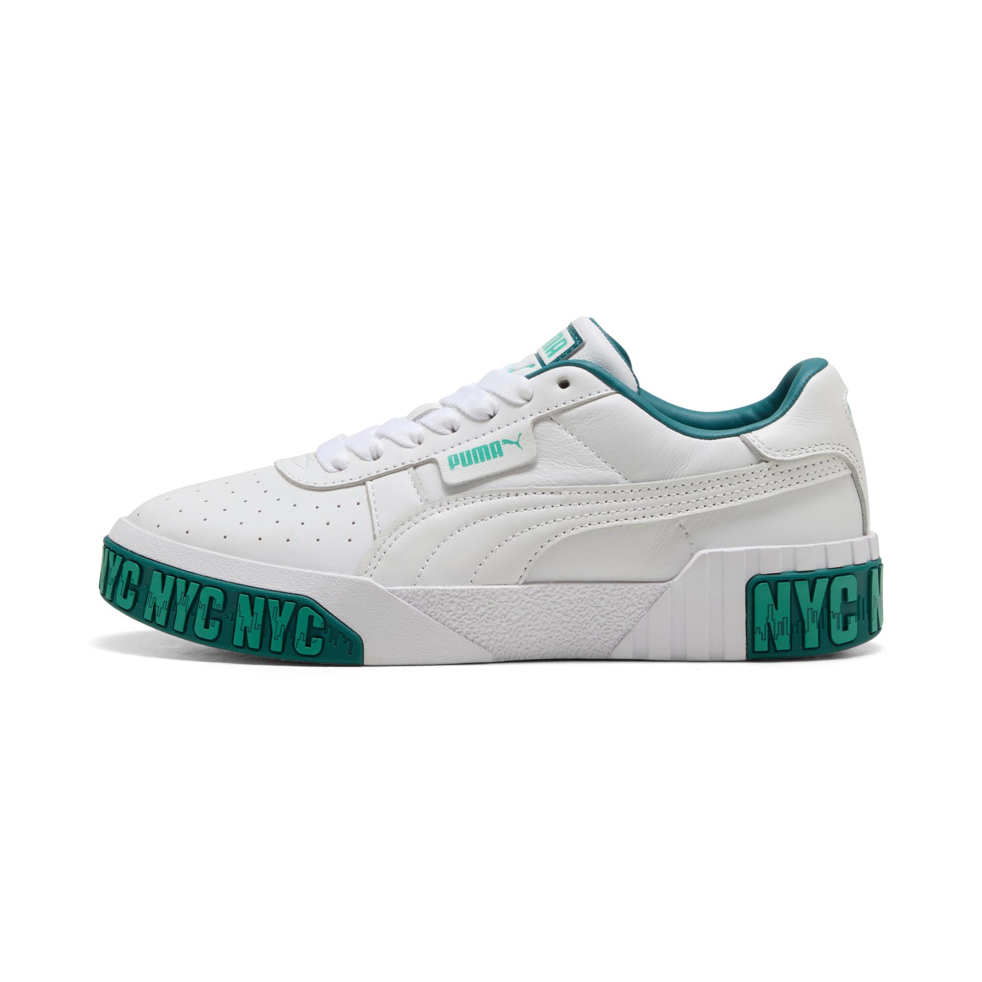 puma nyc cali bold women's sneakers in white, size 5.5
