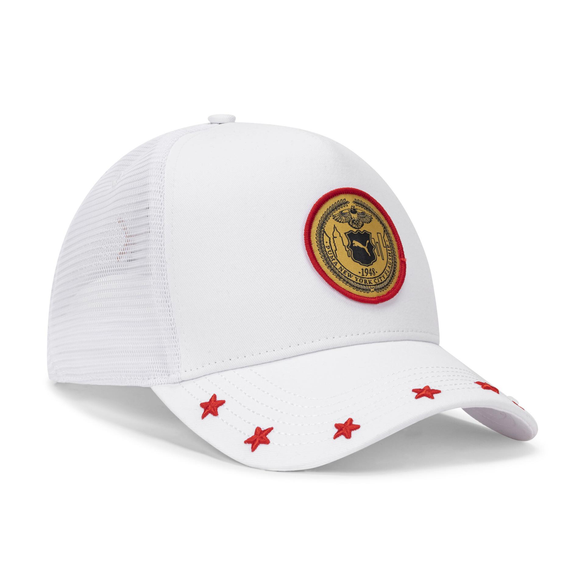 puma nyc crest trucker hat in grey