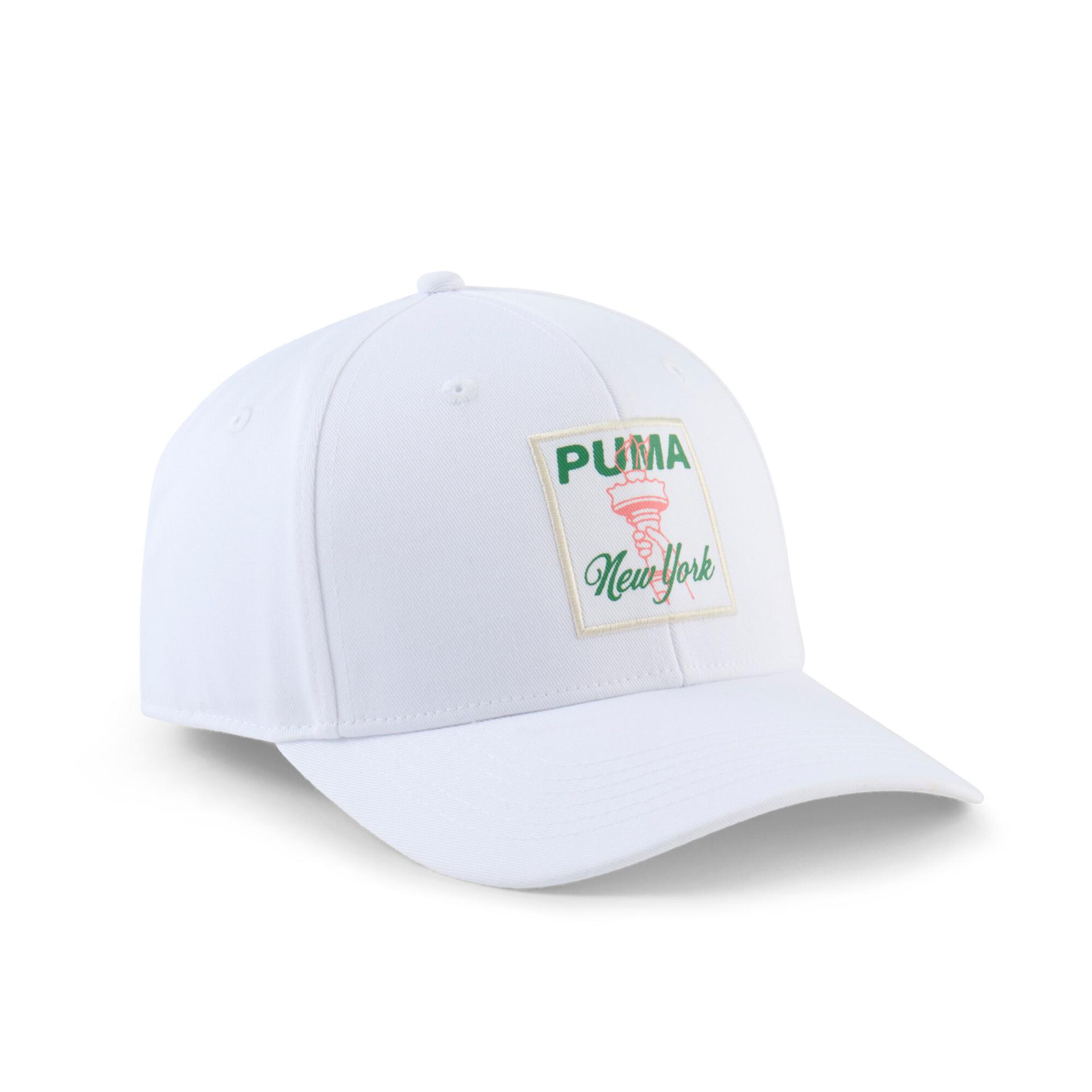 puma nyc flagship lafayette stretch fit cap in white, size s/m
