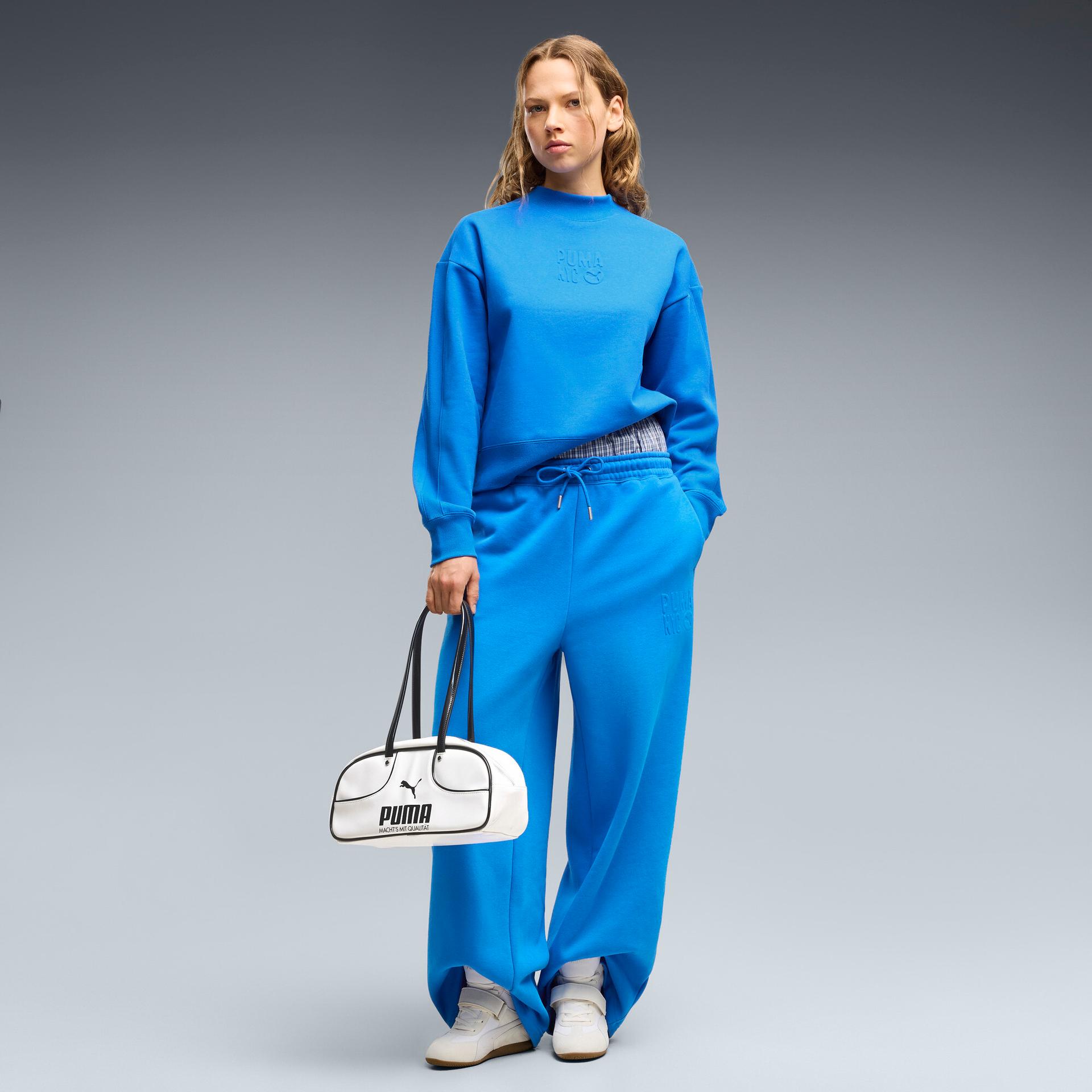puma nyc women's embossed sweatpants in blue, size xs