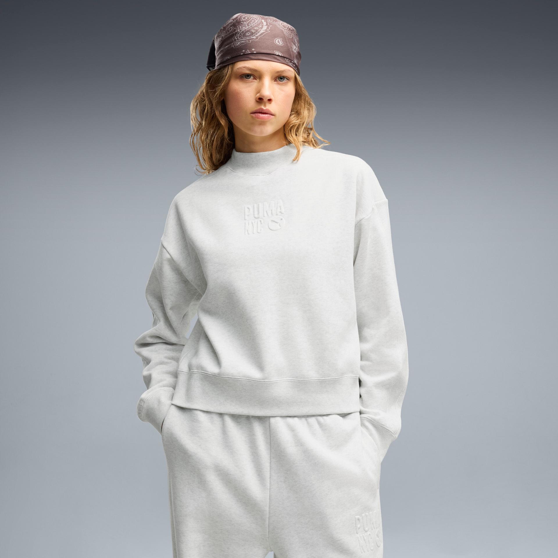 puma nyc women's mock neck crew sweatshirt in white, size xl