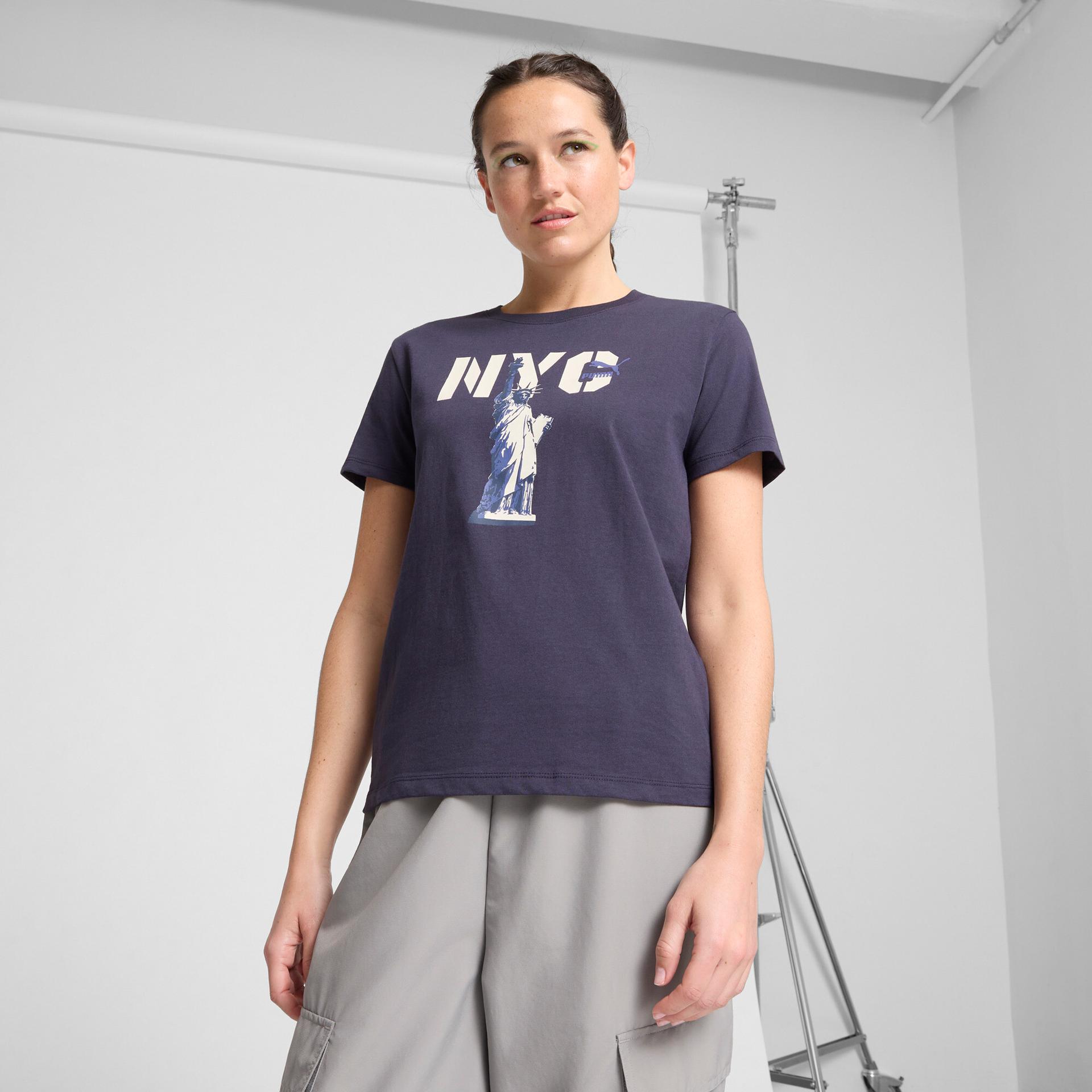 puma nyc women's t-shirt in blue, size s