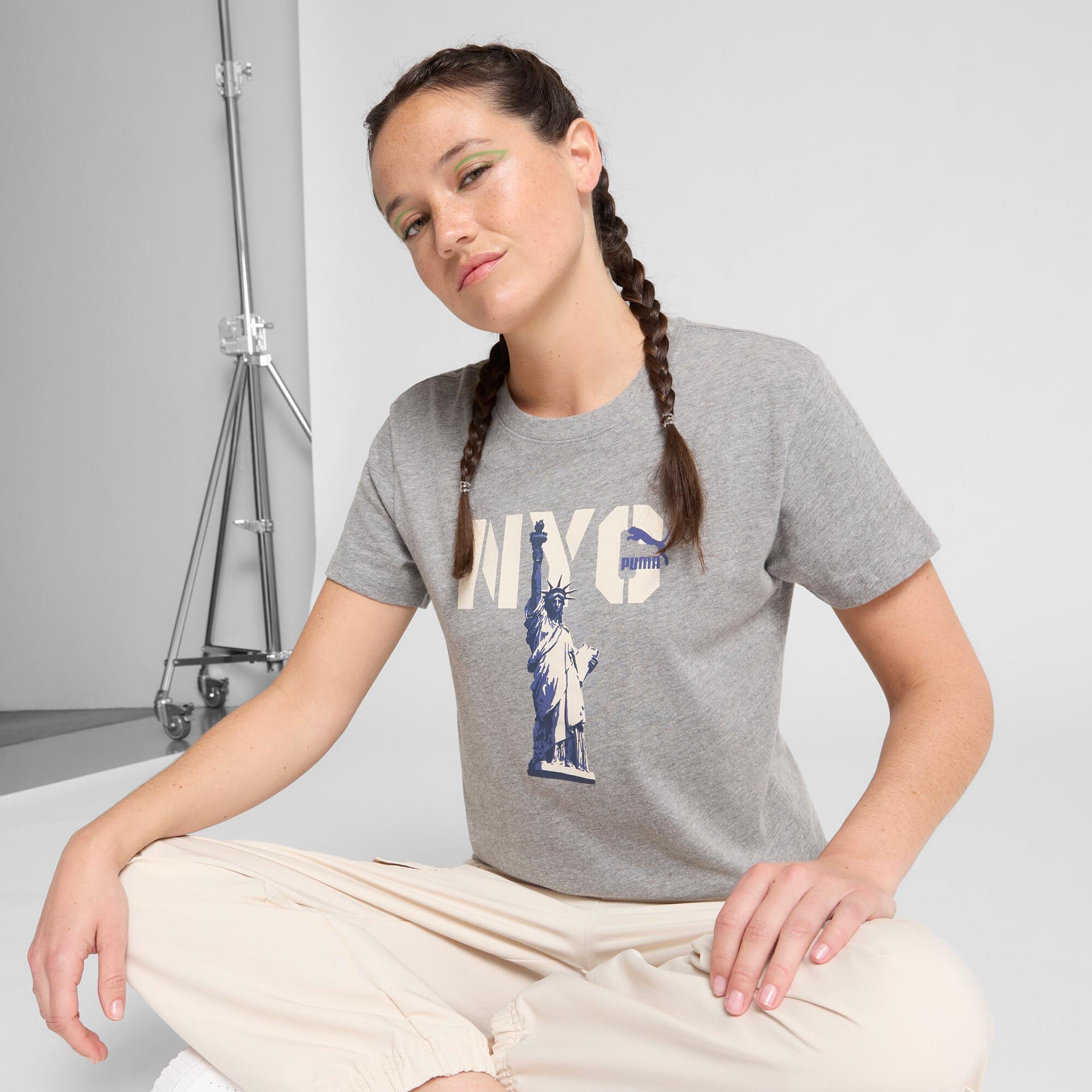 puma nyc women's t-shirt in grey, size xs