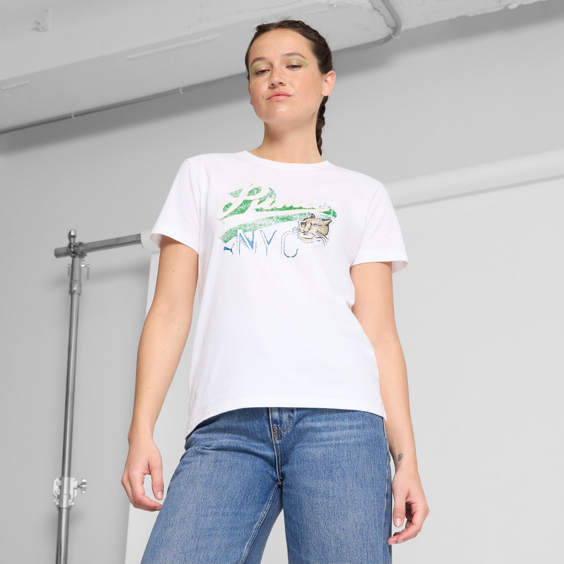 puma nyc women's t-shirt in white, size s