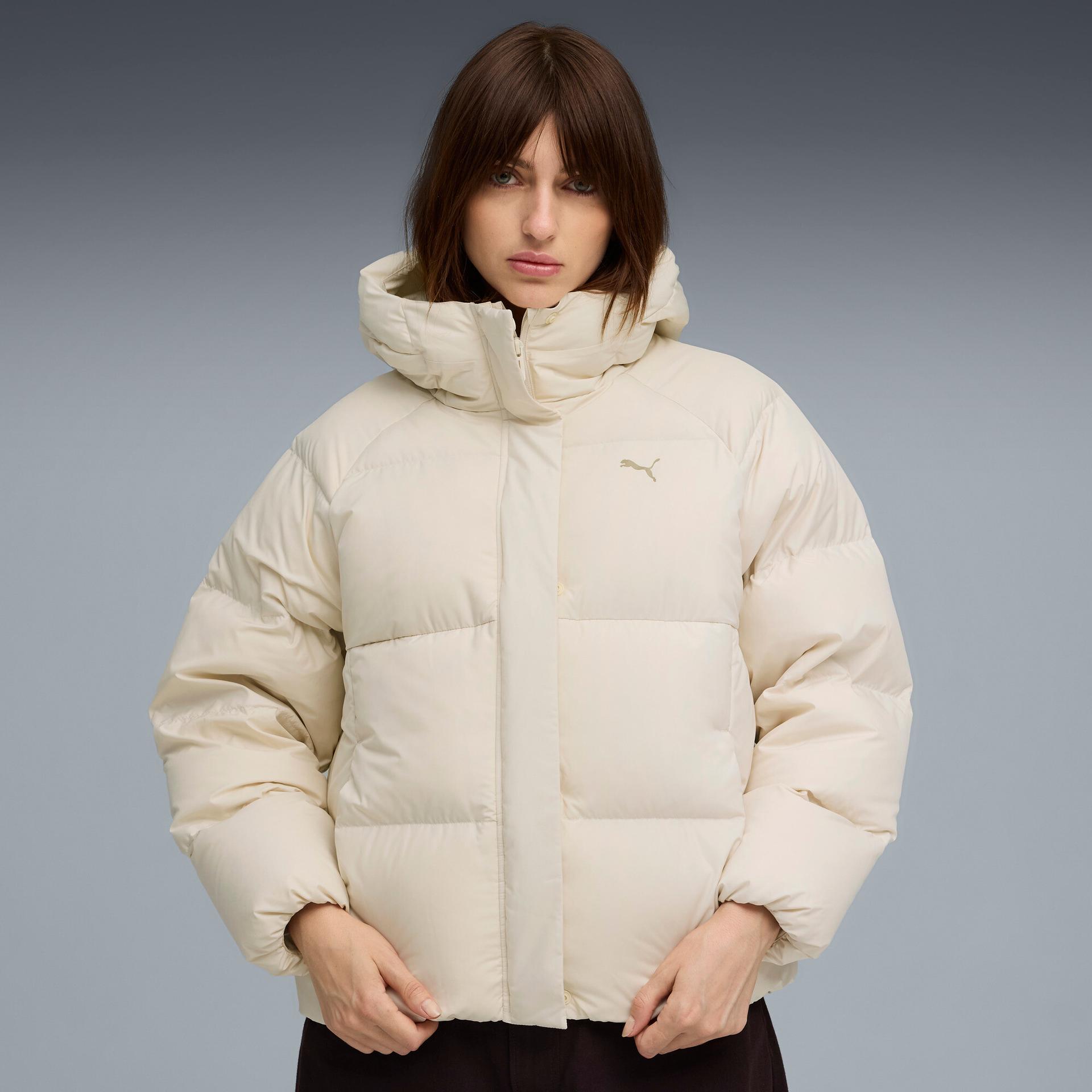 puma outerwear women's hooded down puffer in white, size xxs