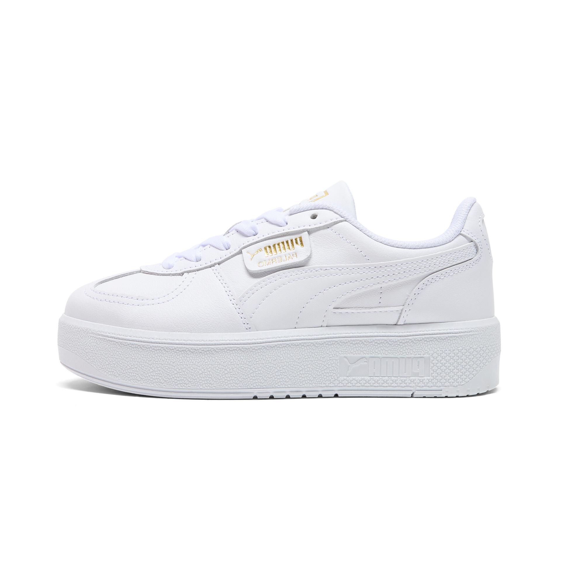 puma palermo elevata leather women's sneakers in white, size 6.5