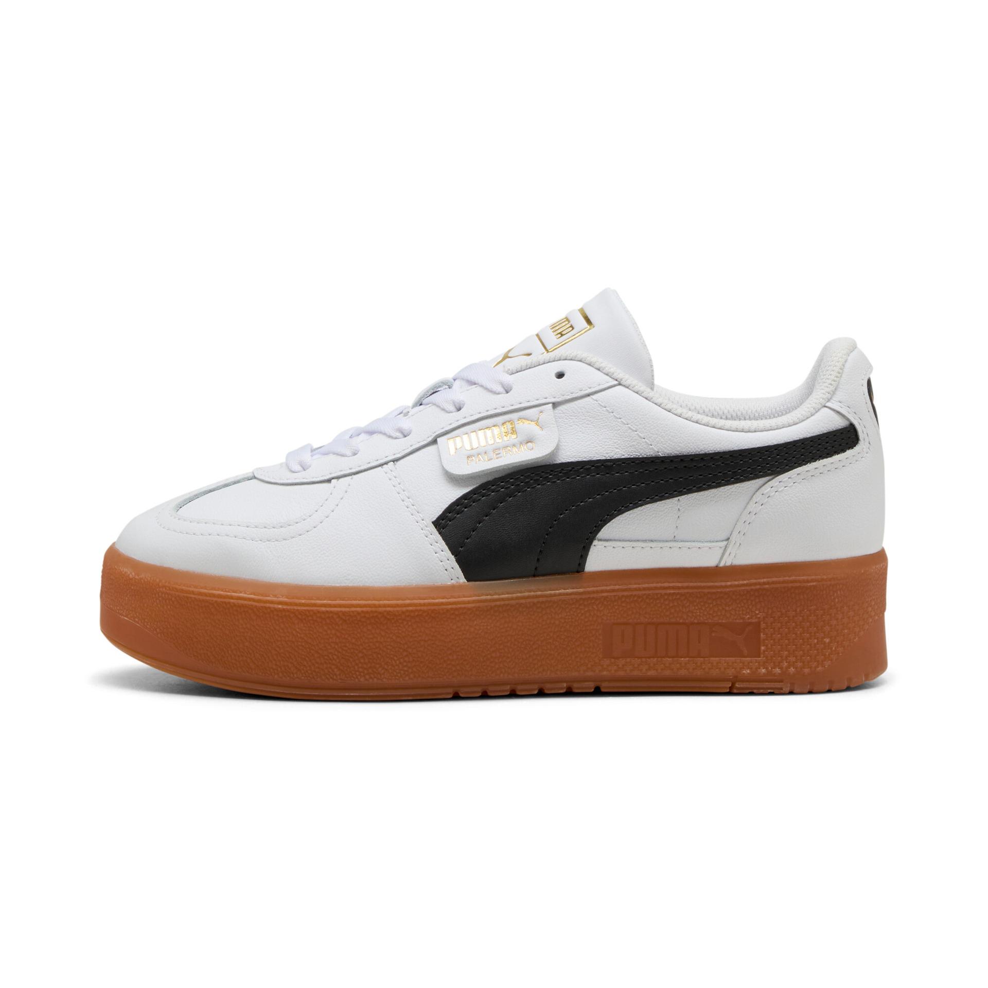 puma palermo elevata leather women's sneakers in white, size 9.5