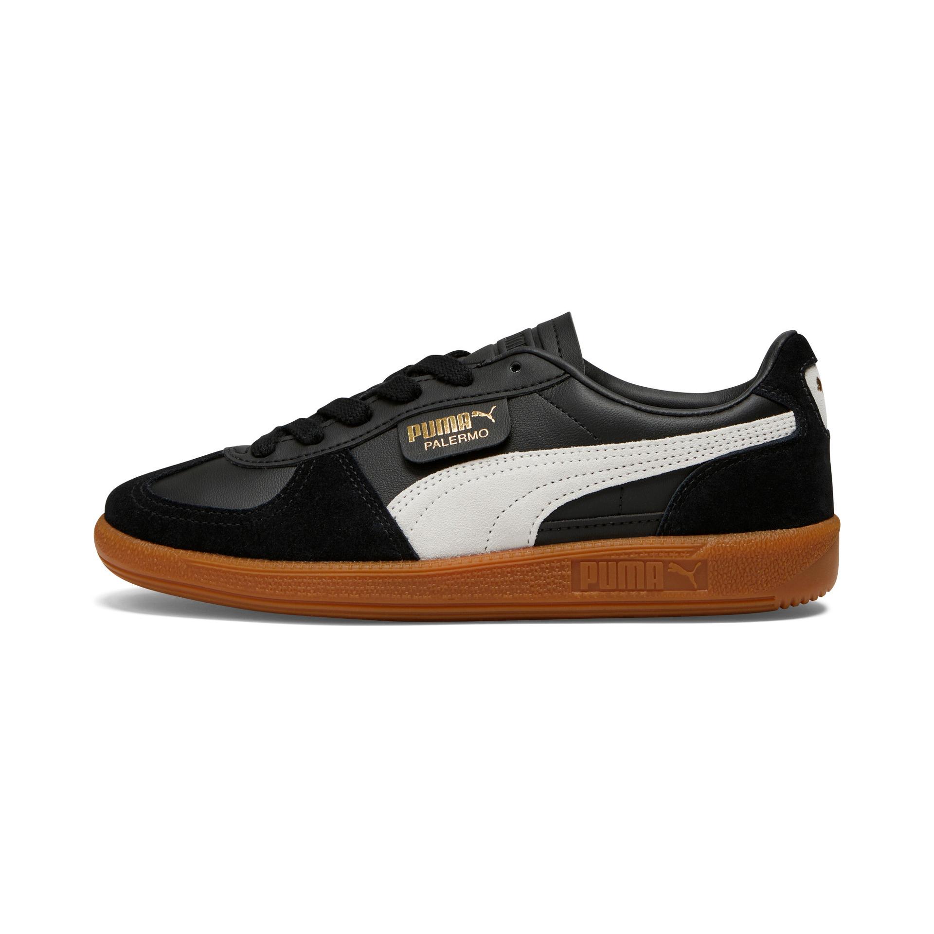 puma palermo leather women's sneakers in black, size 8.5