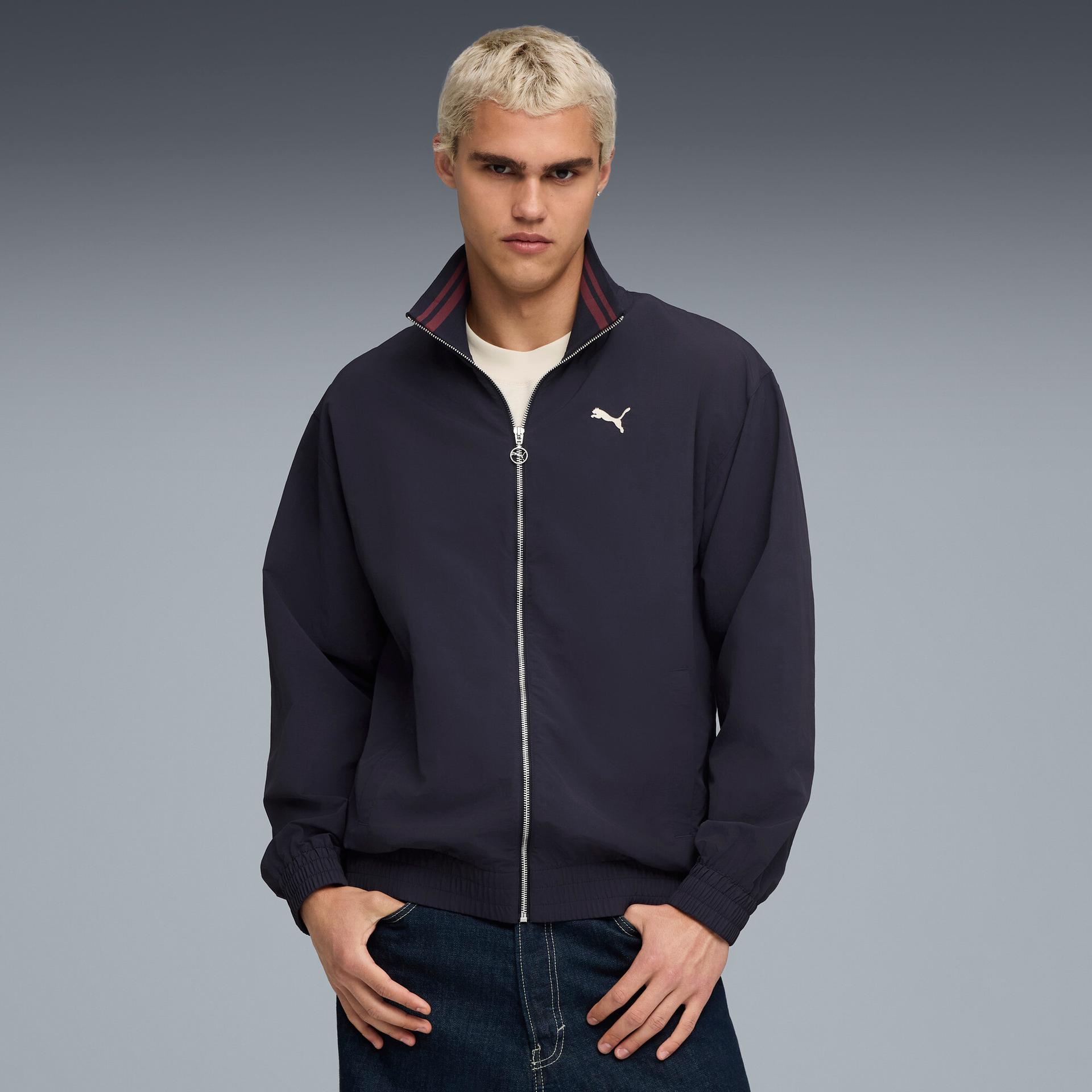 puma premium essentials track jacket in blue, size l