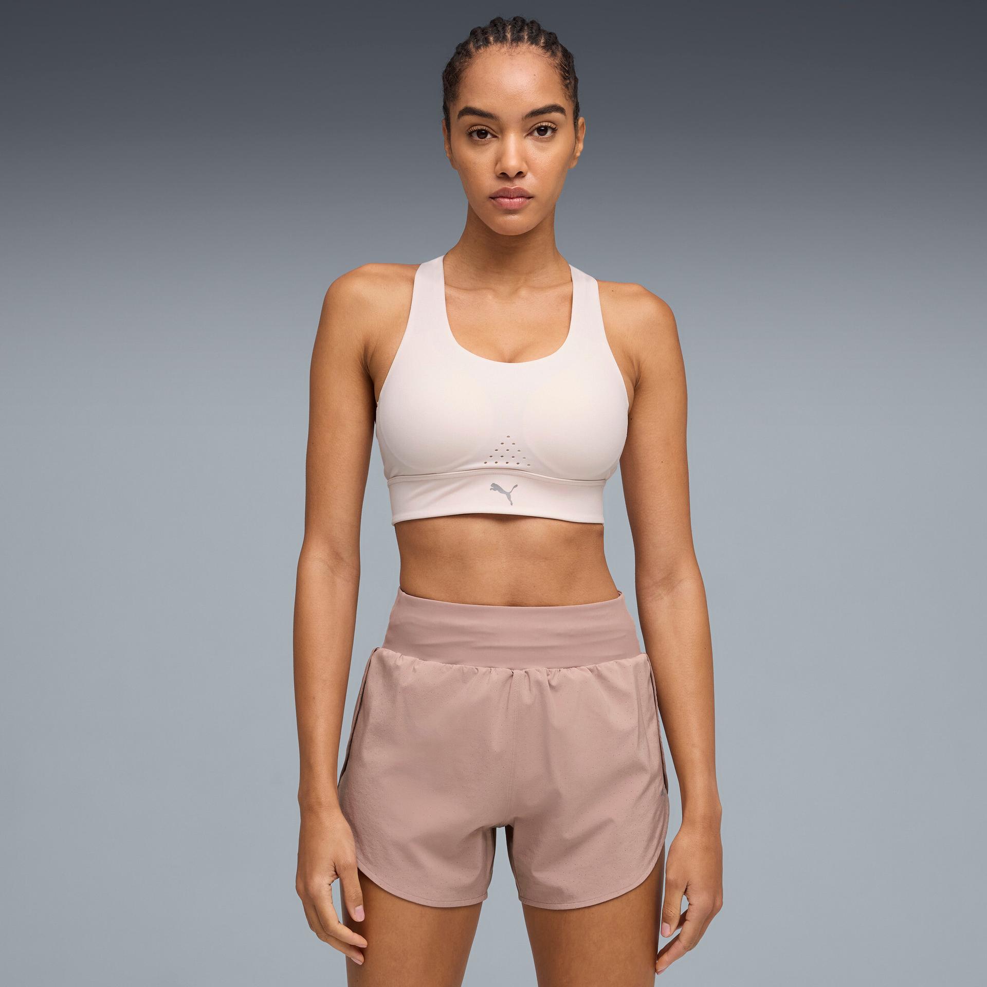 puma pwrbreathe run women's moisture wicking, high impact sports bra in pink, size s