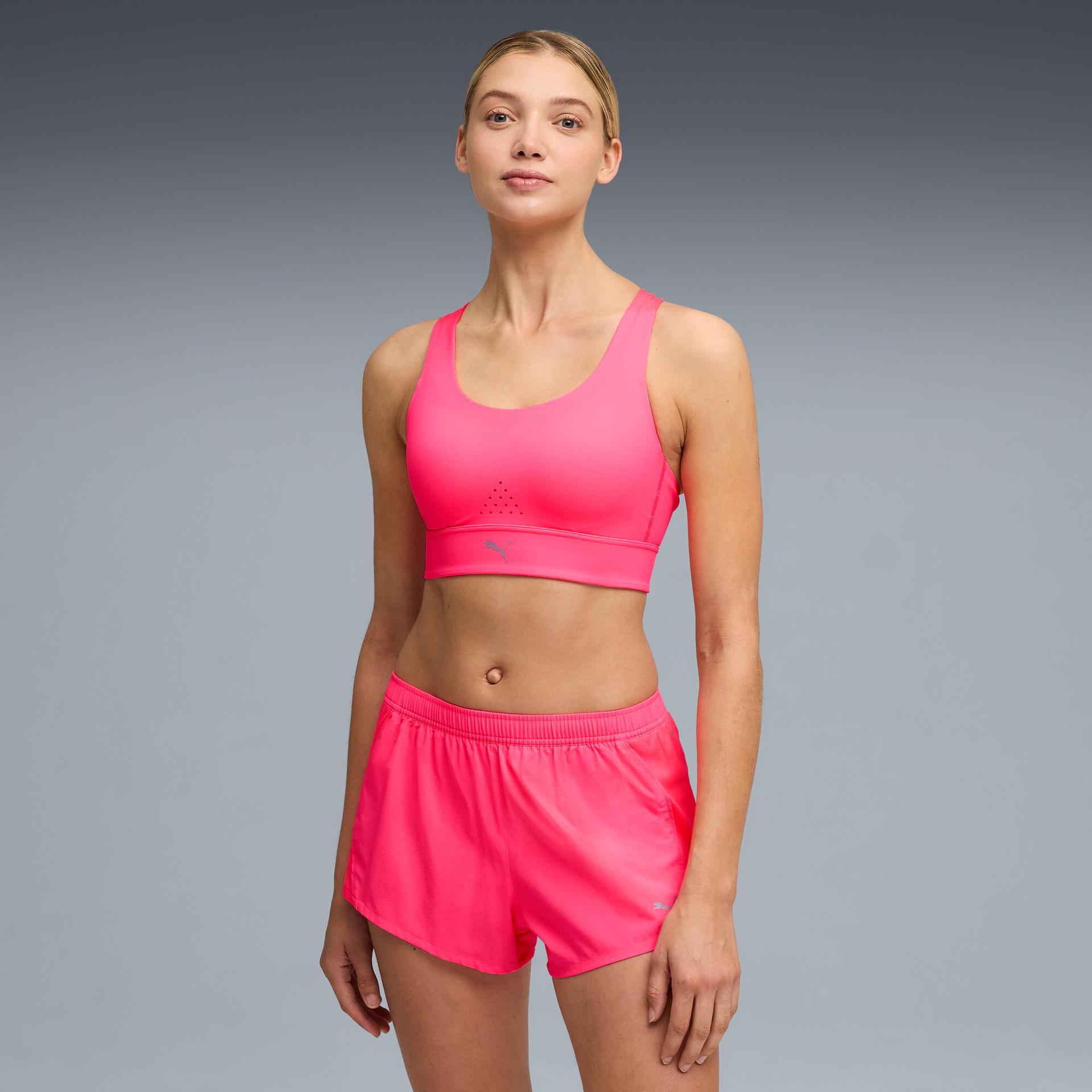 puma pwrbreathe run women's moisture wicking, high impact sports bra in pink, size xs