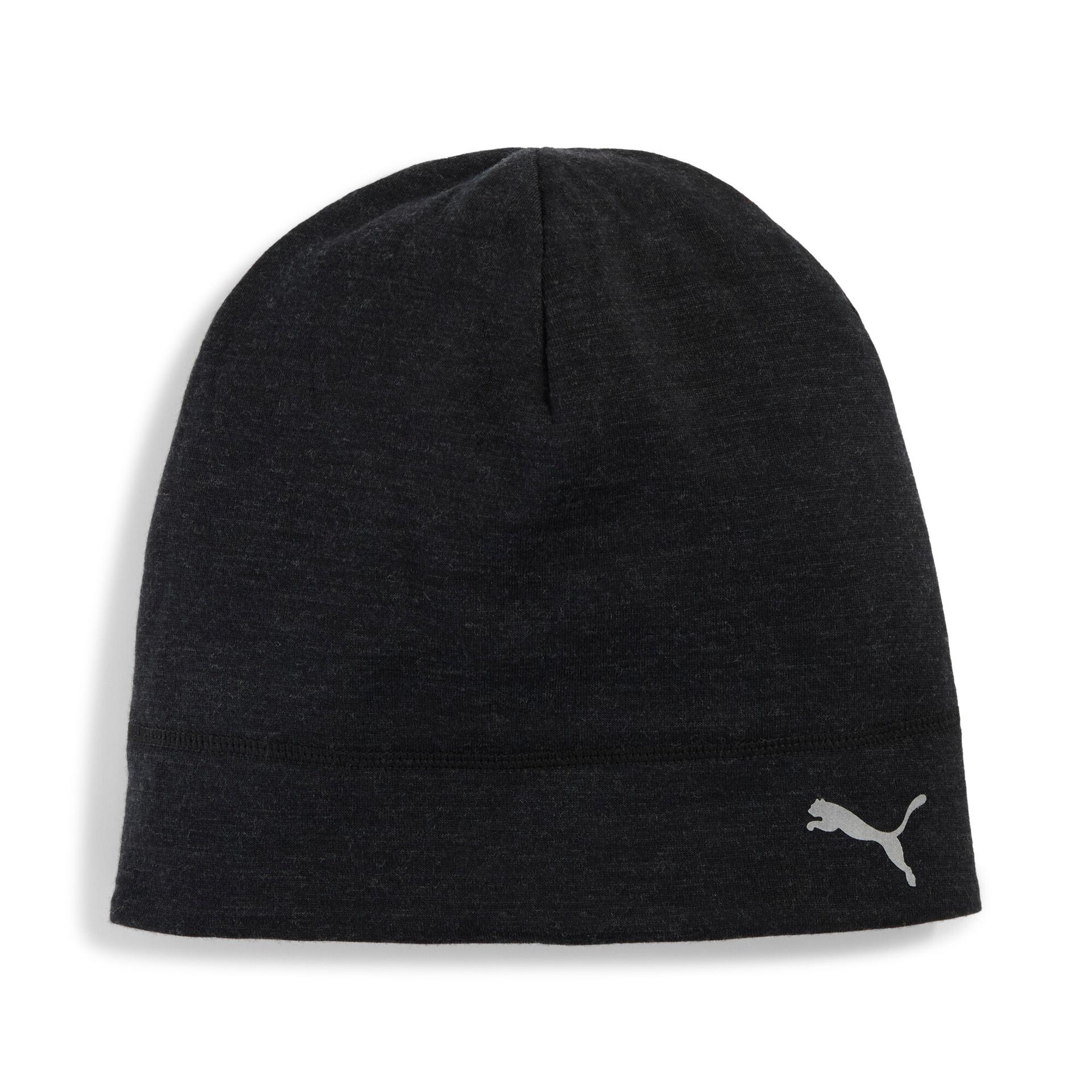 puma race day running merino beanie in black
