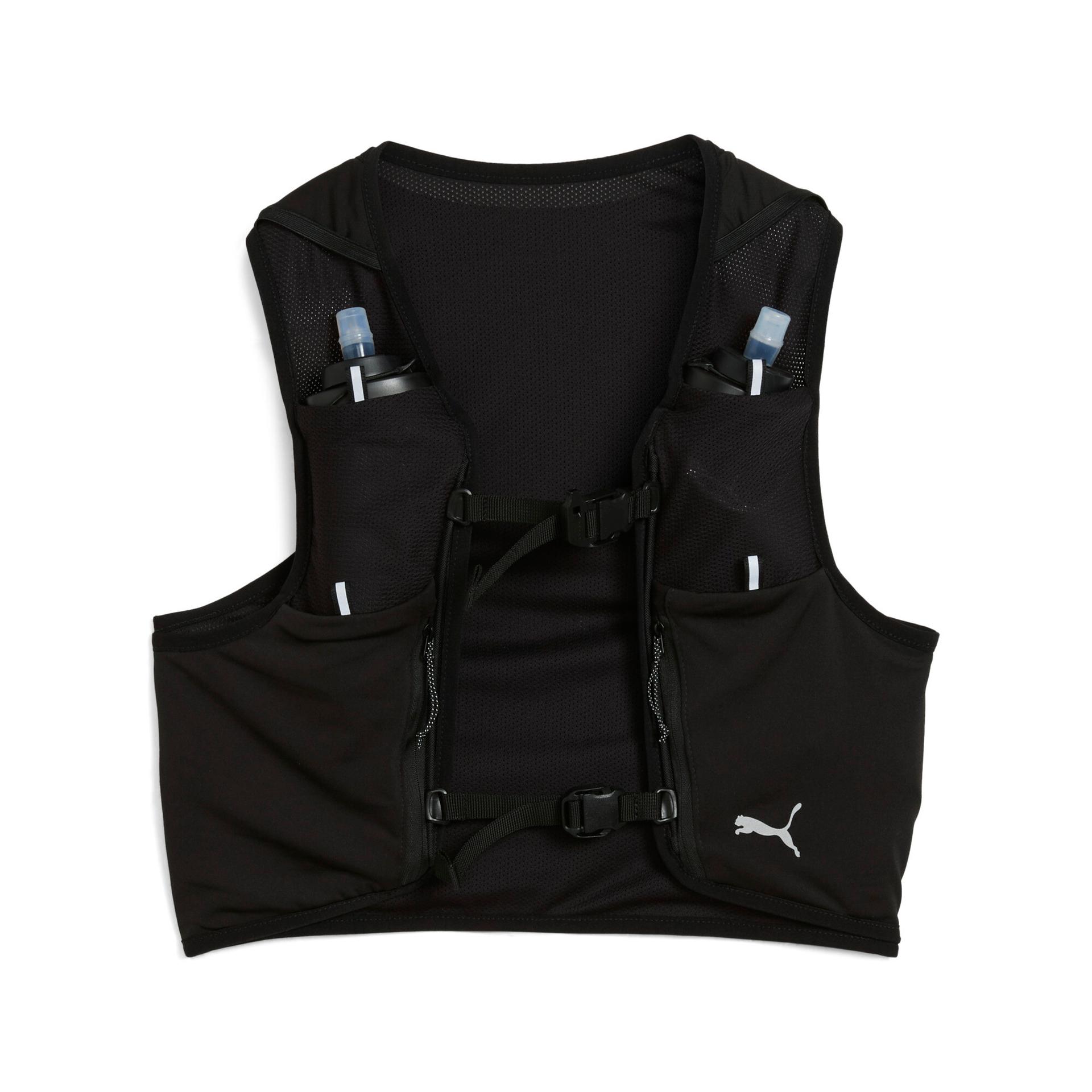 puma race day running vest in black, size l/xl