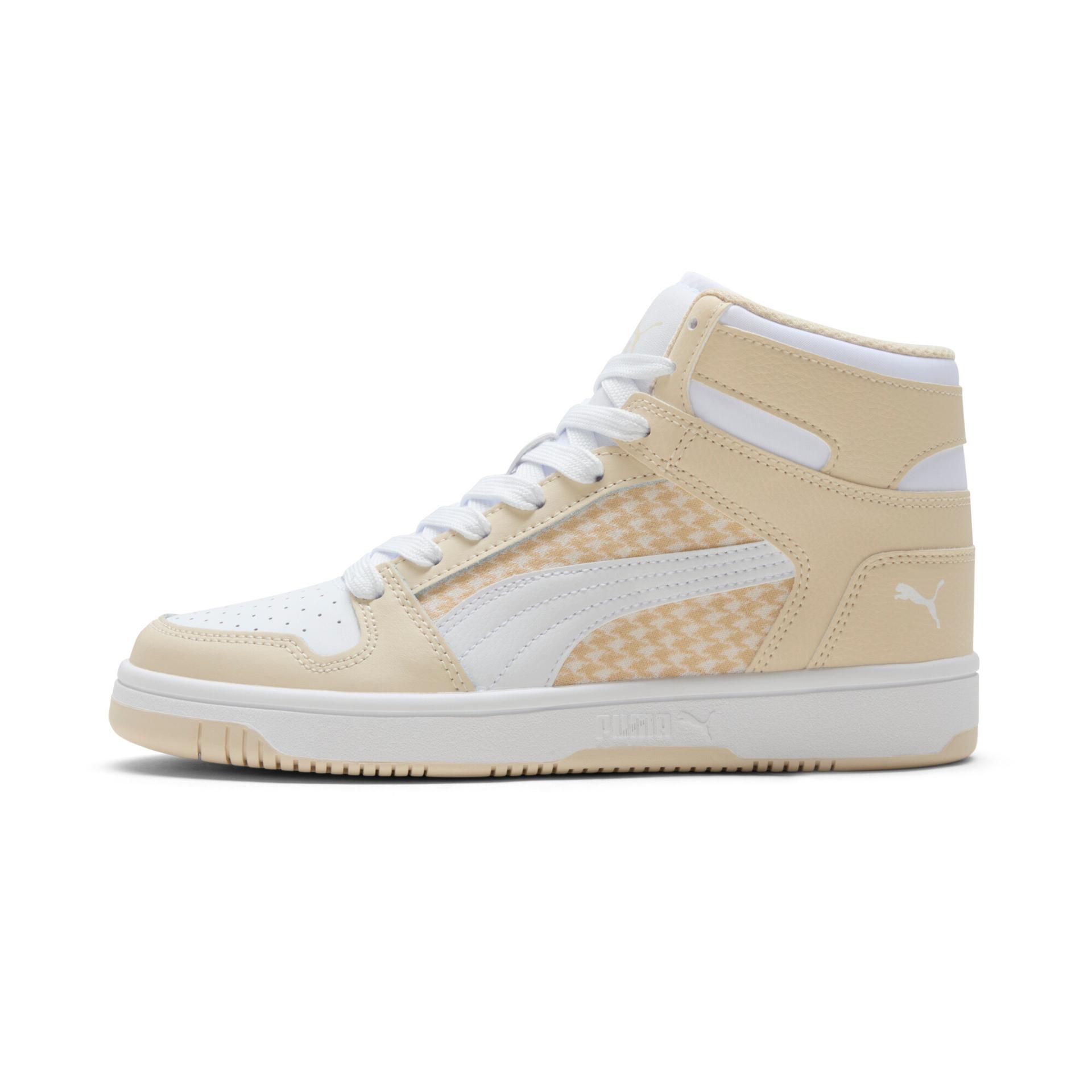 puma rebound layup houndstooth women's sneakers in beige, size 10