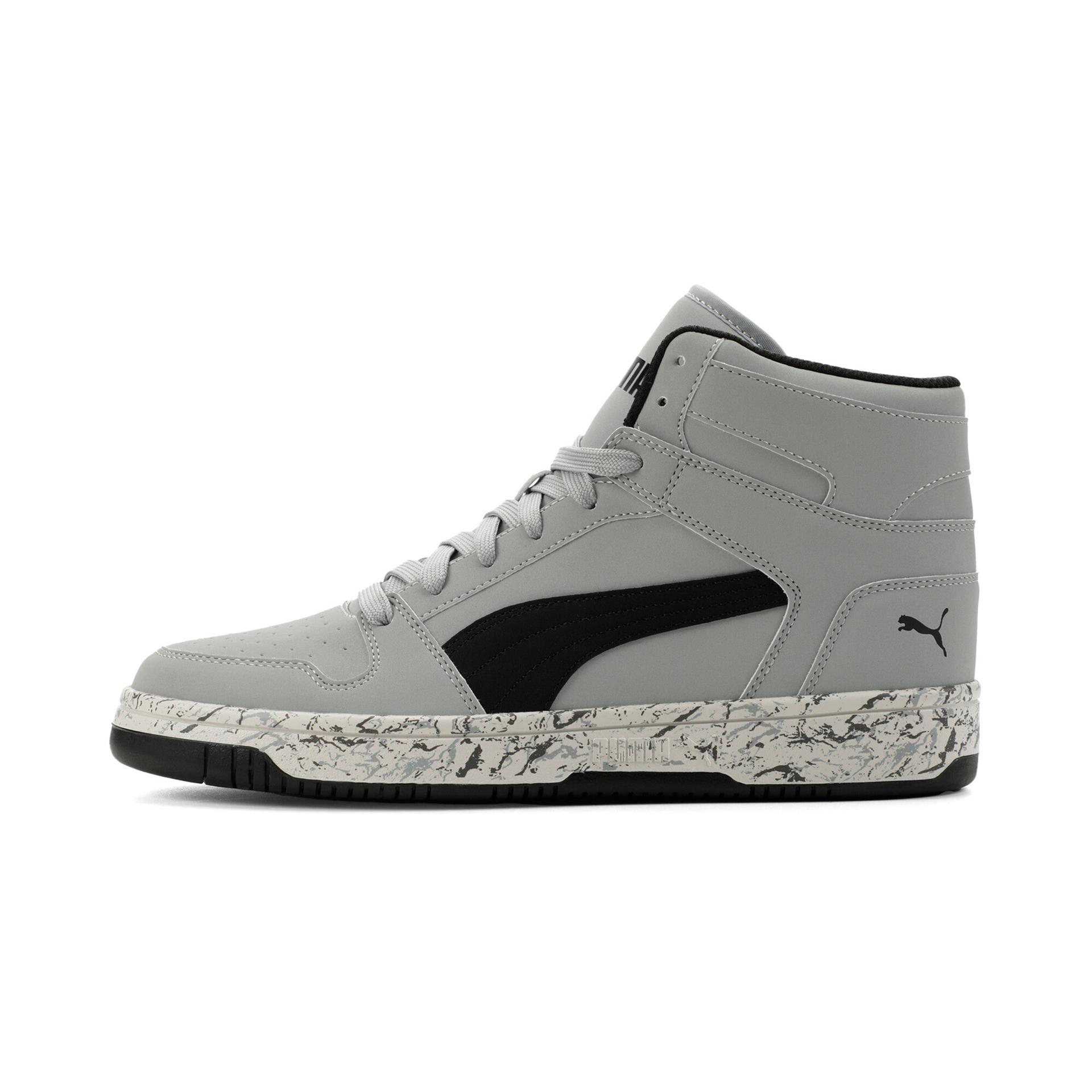 puma rebound layup nubuck marble sneakers in grey, size 9.5