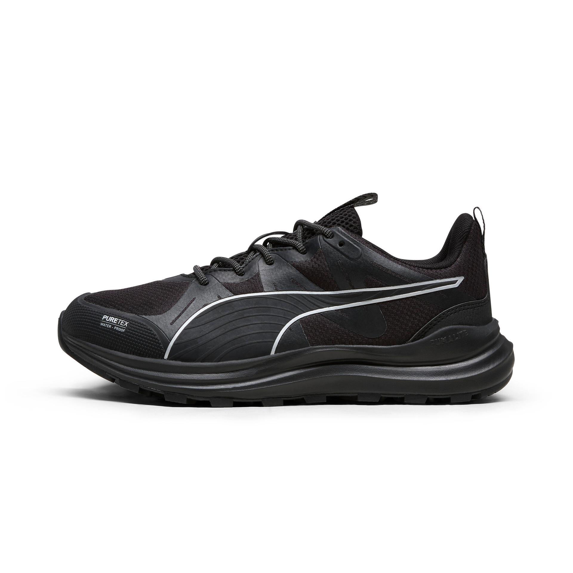 puma reflect lite trail ptx women's trail running shoes in black, size 11