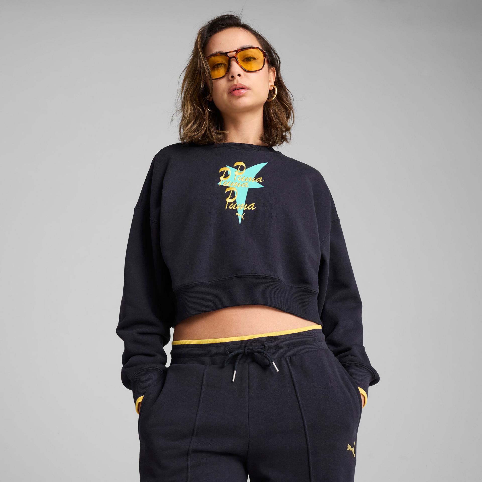 puma road to unity women's oversized crew sweatshirt in blue, size xs