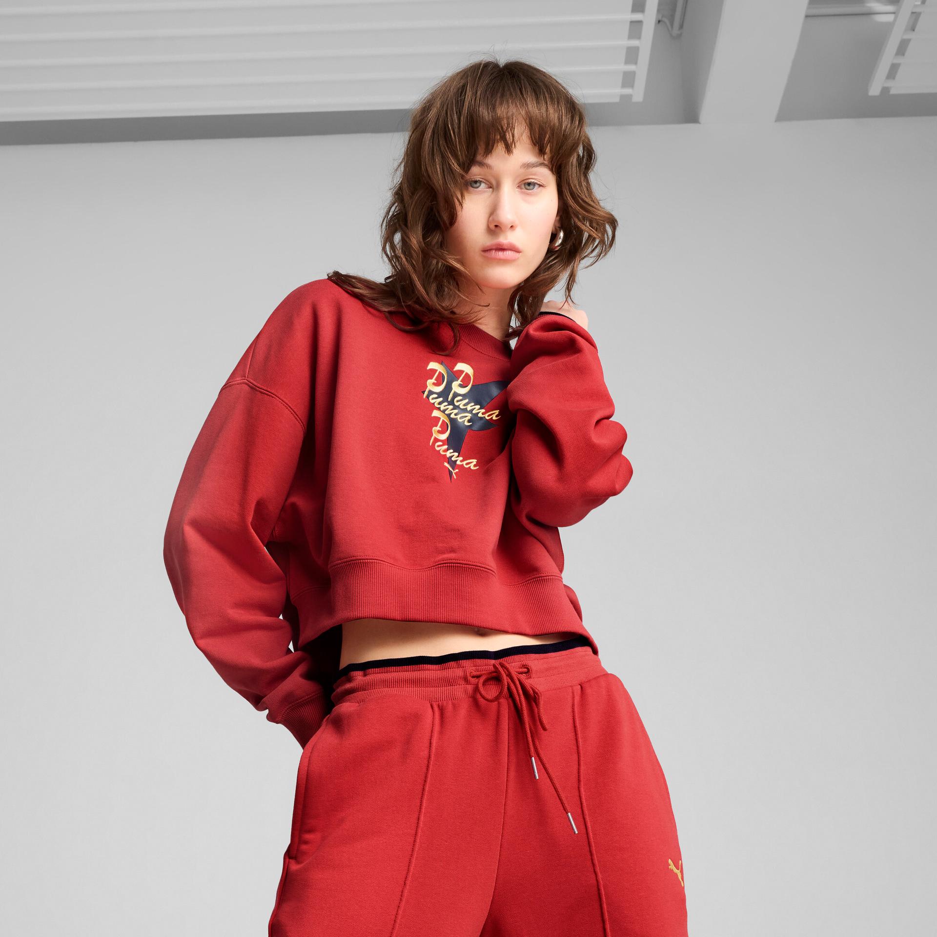 puma road to unity women's oversized crew sweatshirt in red, size m
