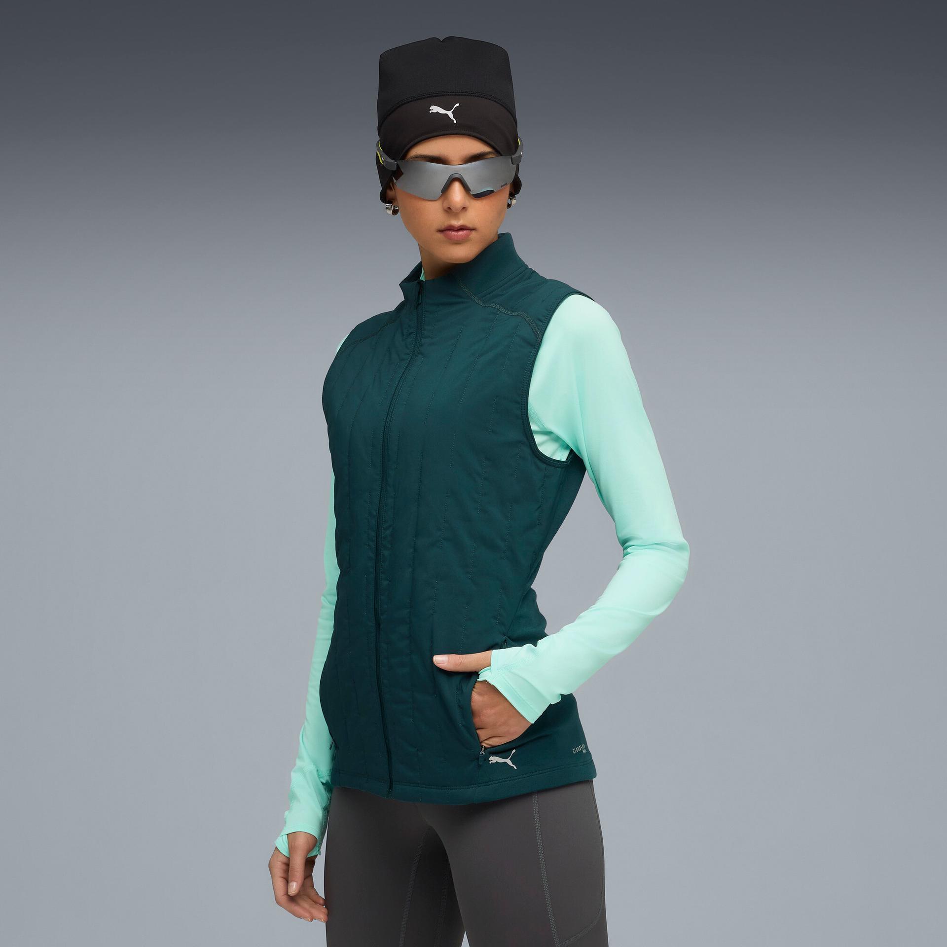 puma run cloudspun ultra soft women's primaloftâ® running vest in green, size xl