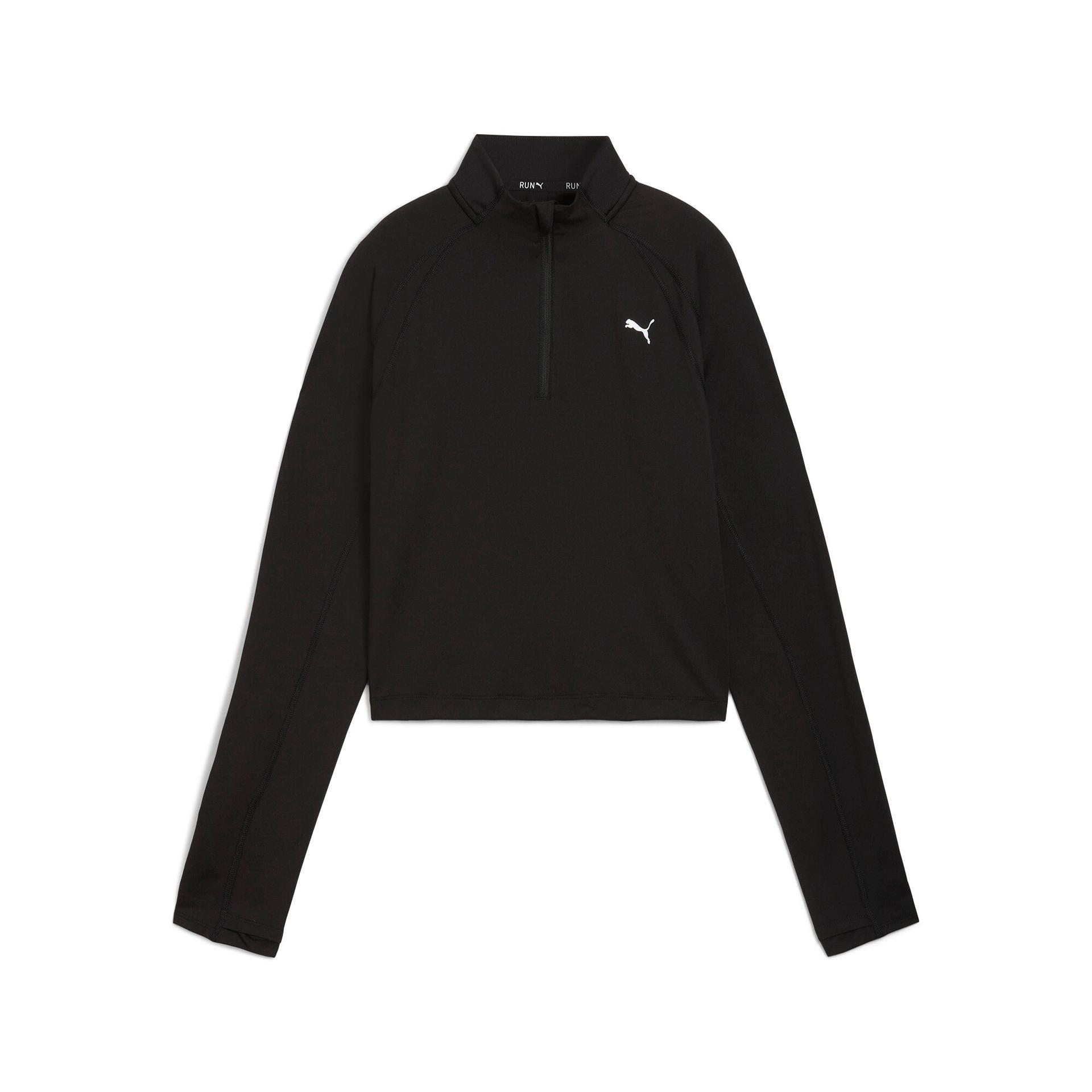 puma run cloudspun women's quarter-zip top in black, size l