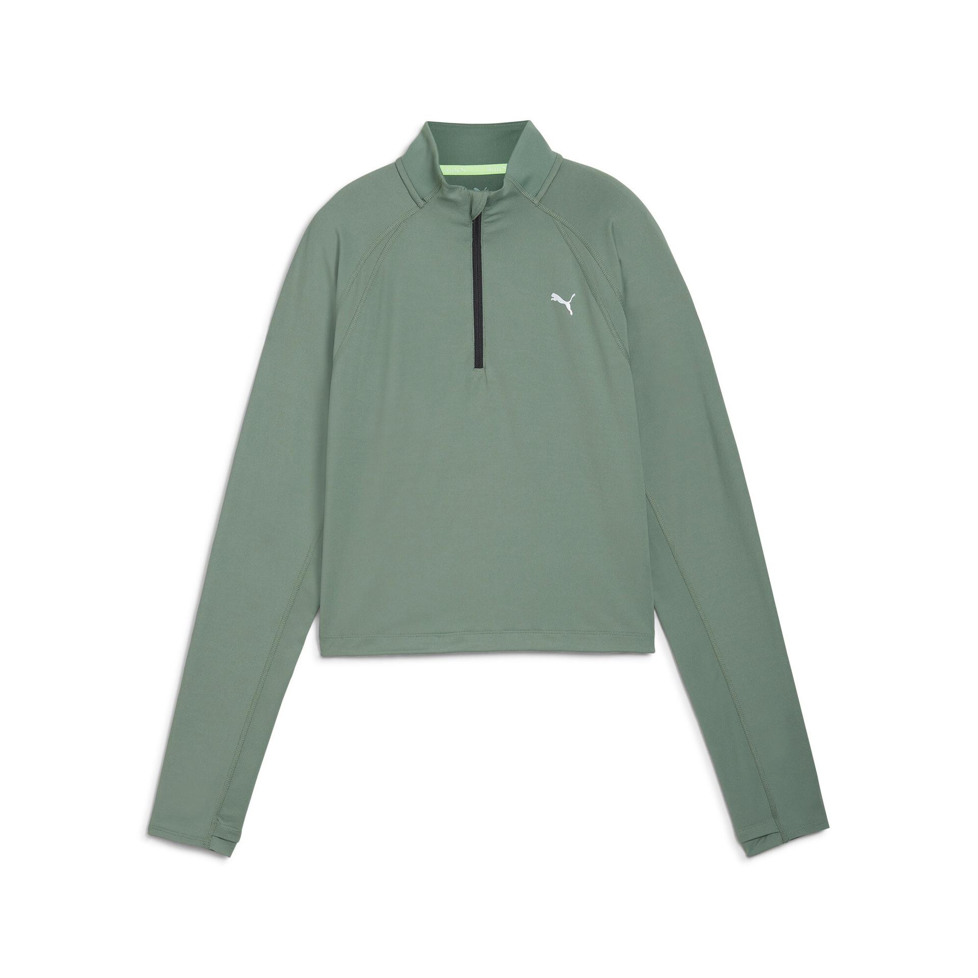 puma run cloudspun women's quarter-zip top in green, size s